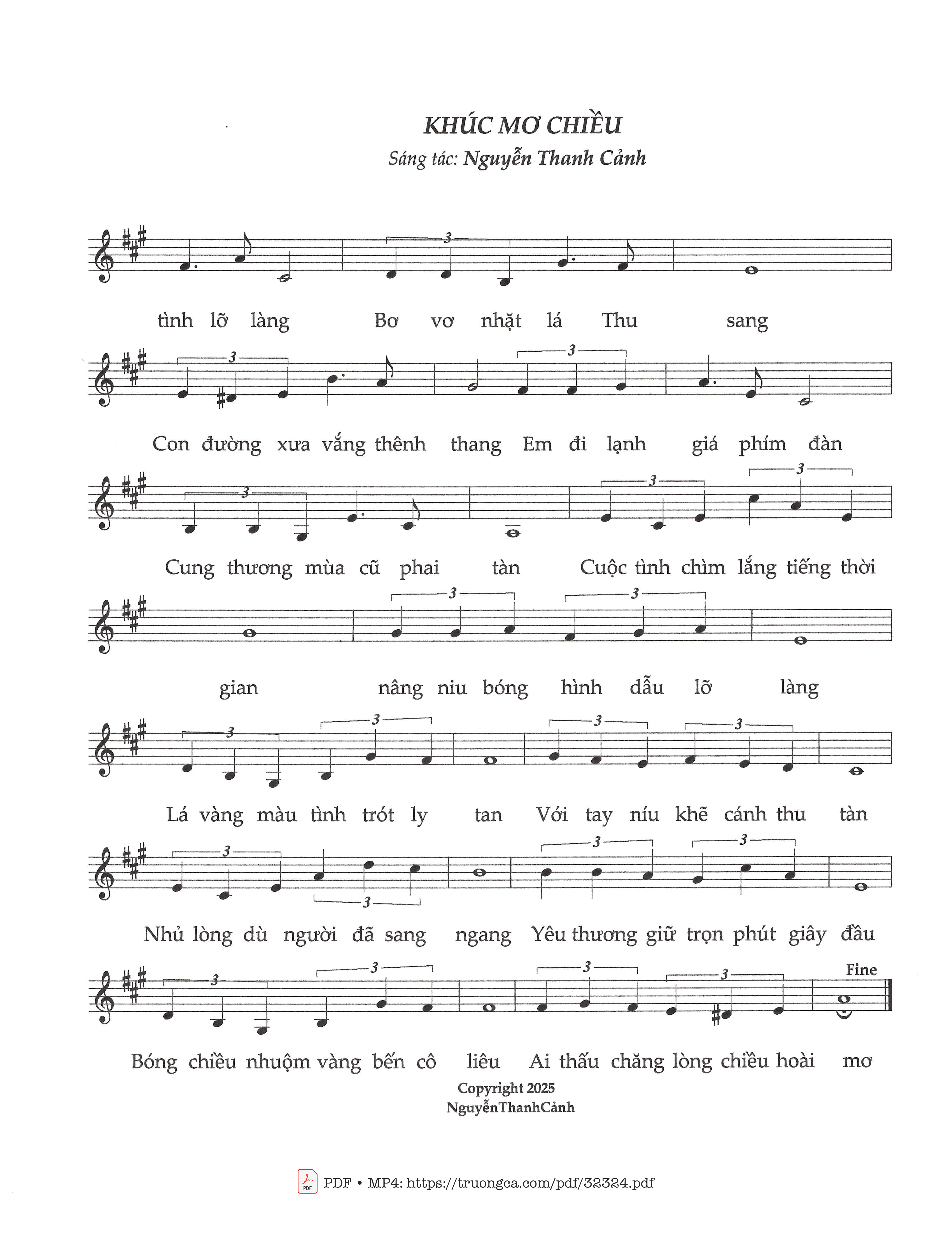 Page 2 of Sheet music PDF Khúc mơ chiều - Nguyễn Thanh Cảnh