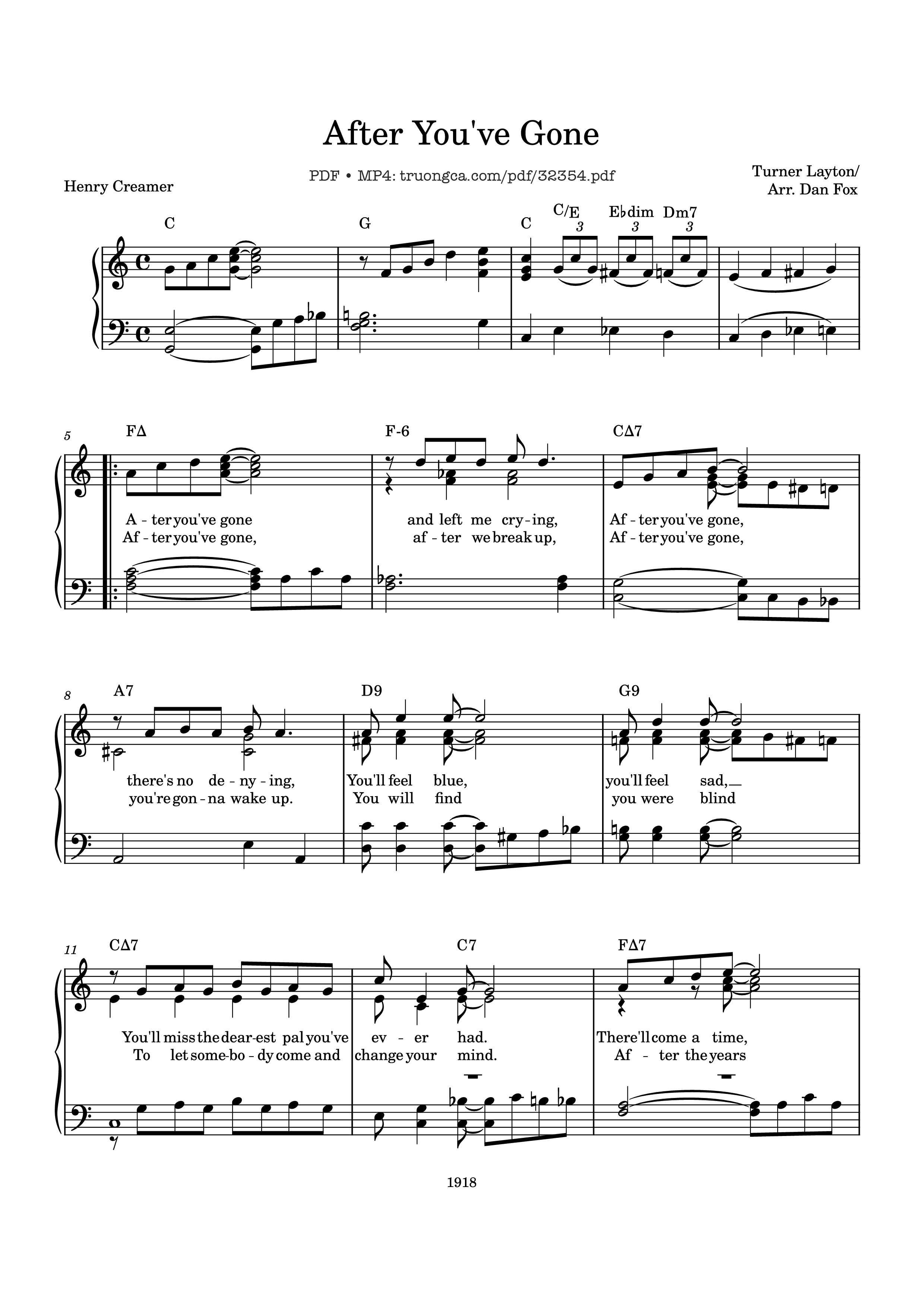 Sheet PDF of After You've Gone Piano
