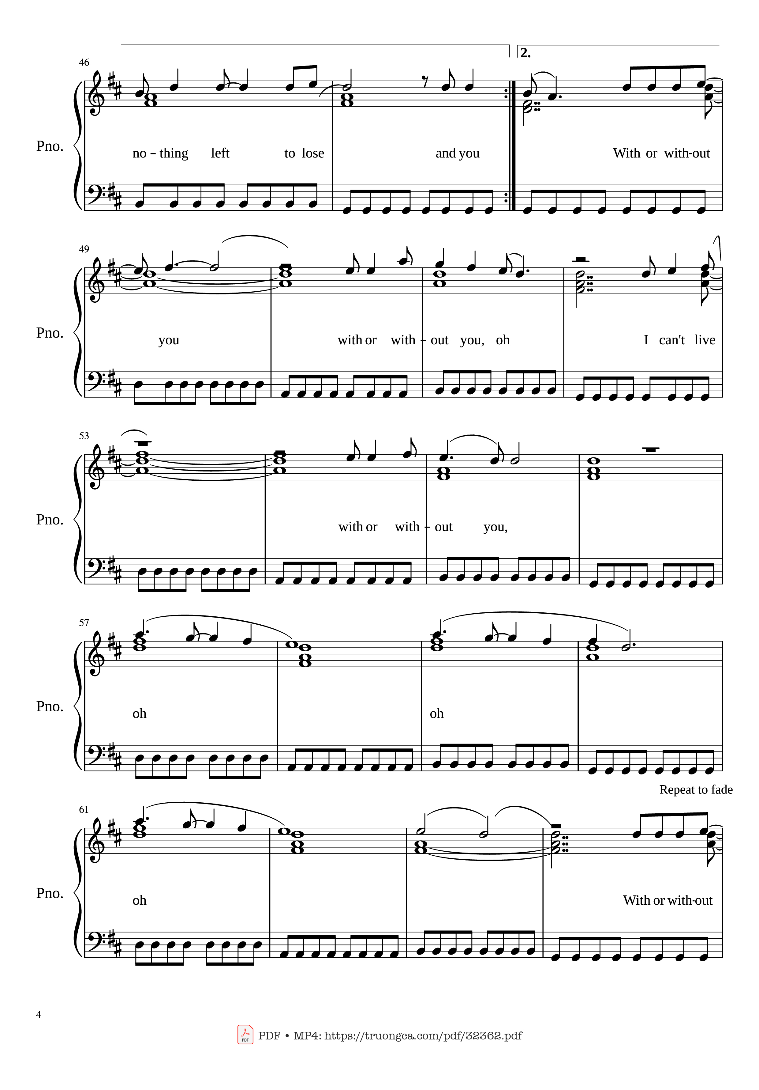 Page 4 of Sheet music PDF Piano With or Without You Piano - U2