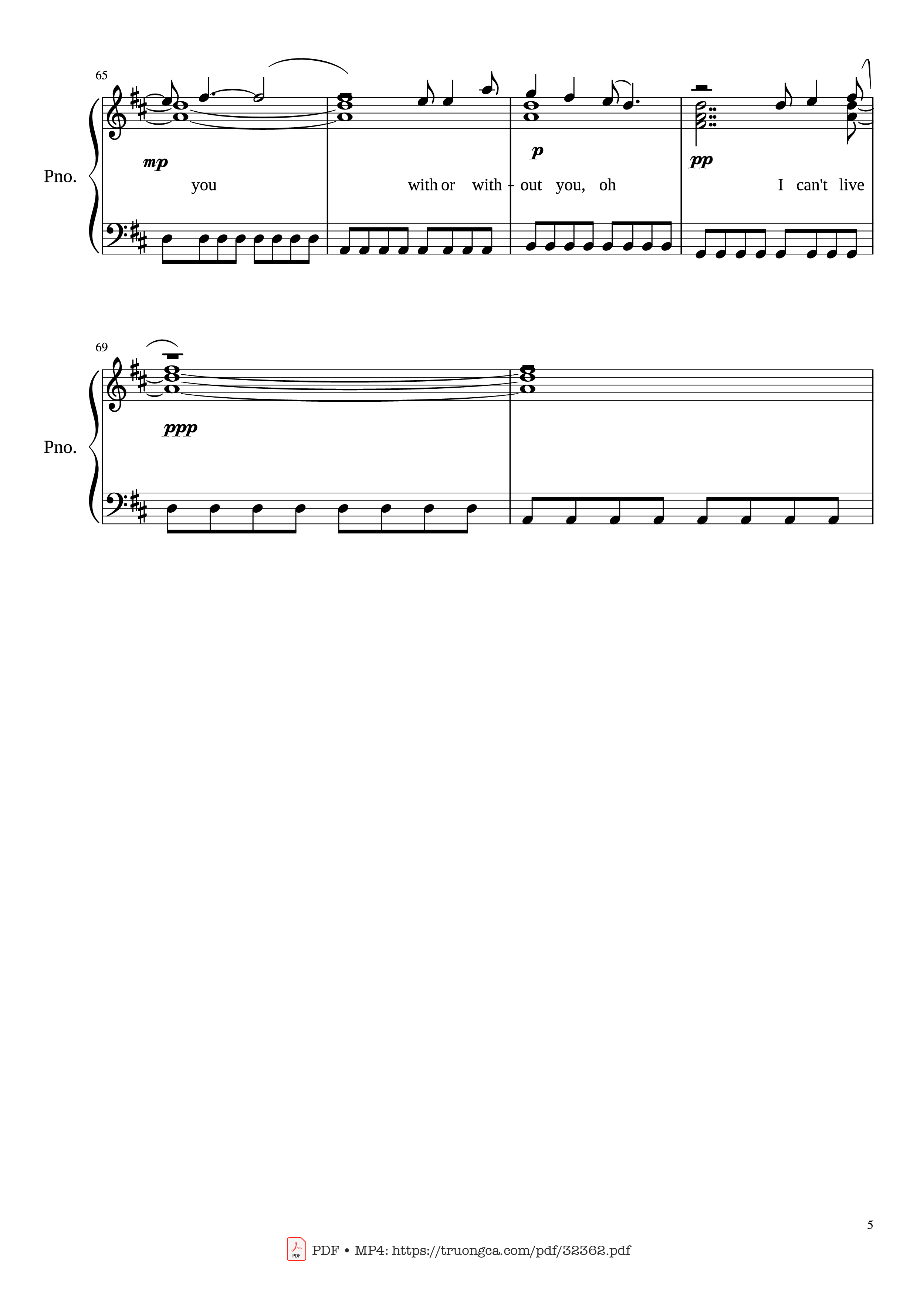 Page 5 of Sheet music PDF Piano With or Without You Piano - U2