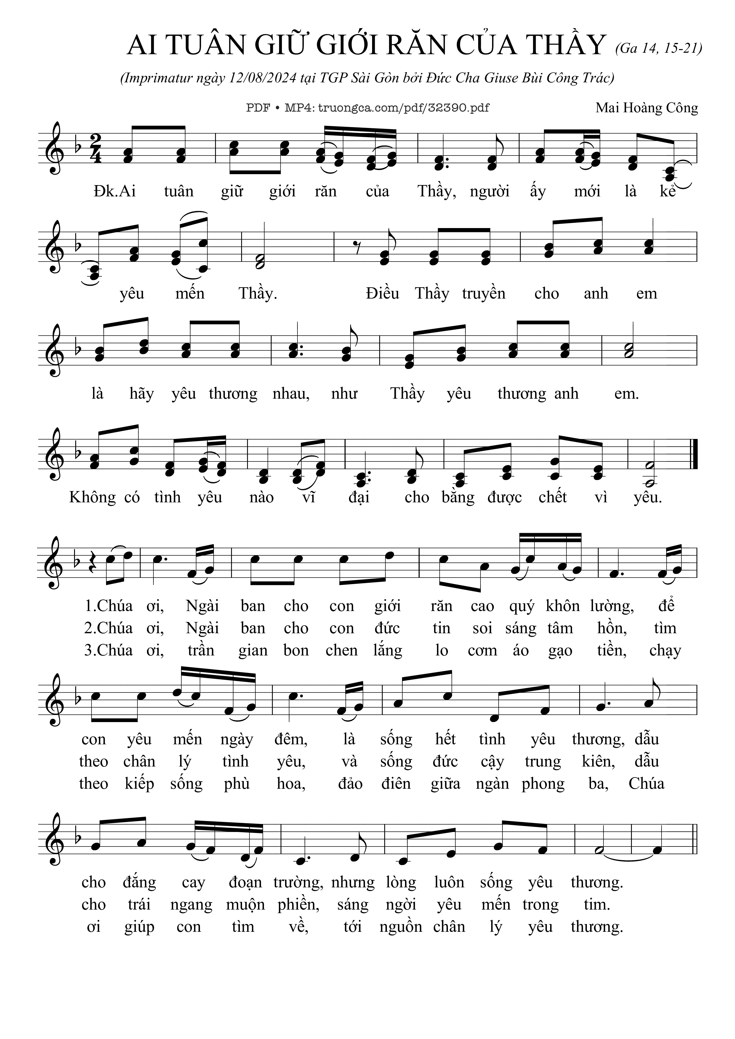 Sheet PDF of Ai Tuân Giữ Giới Răn Của Thầy
