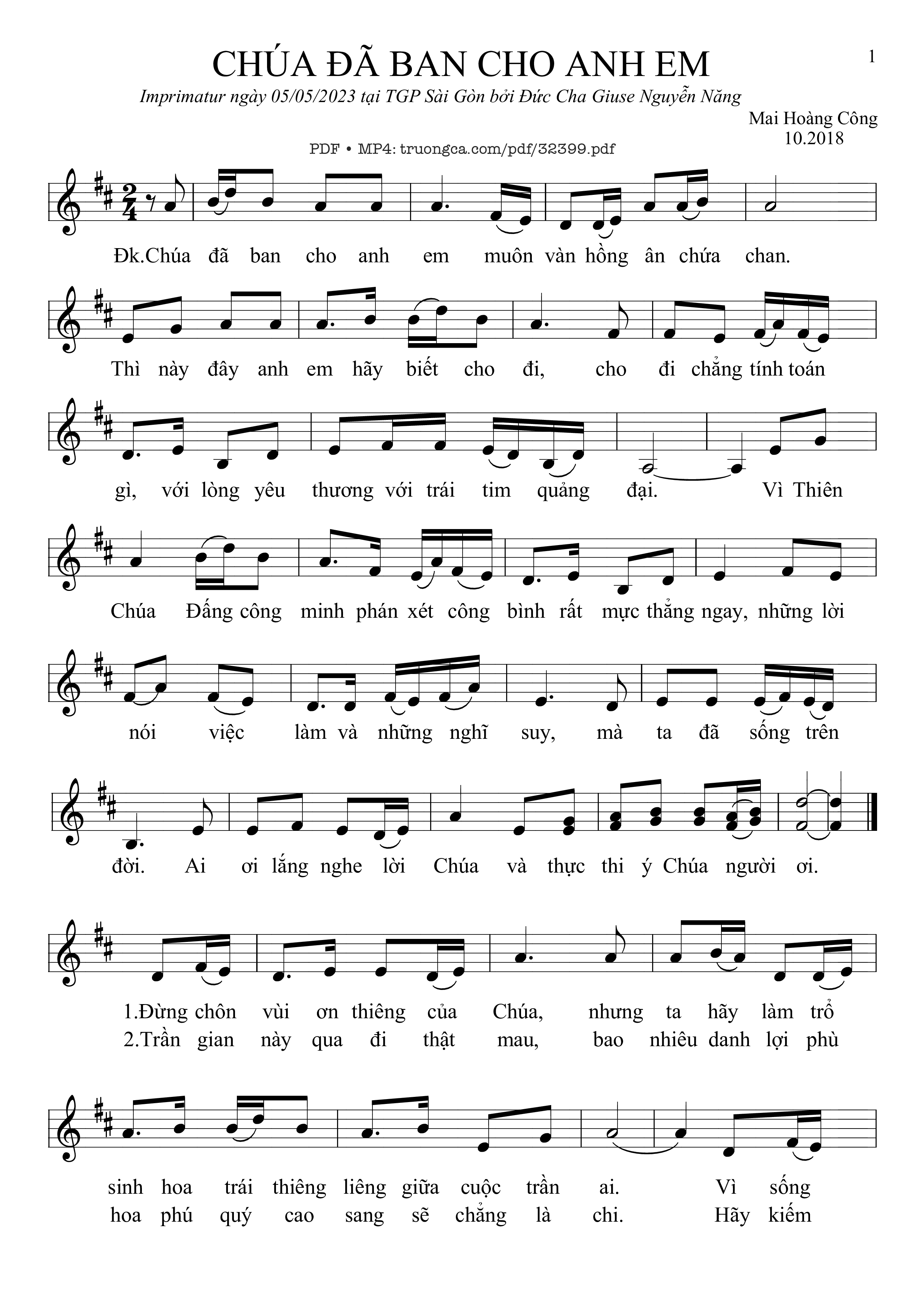 Sheet PDF of Chúa Đã Ban Cho Anh Em