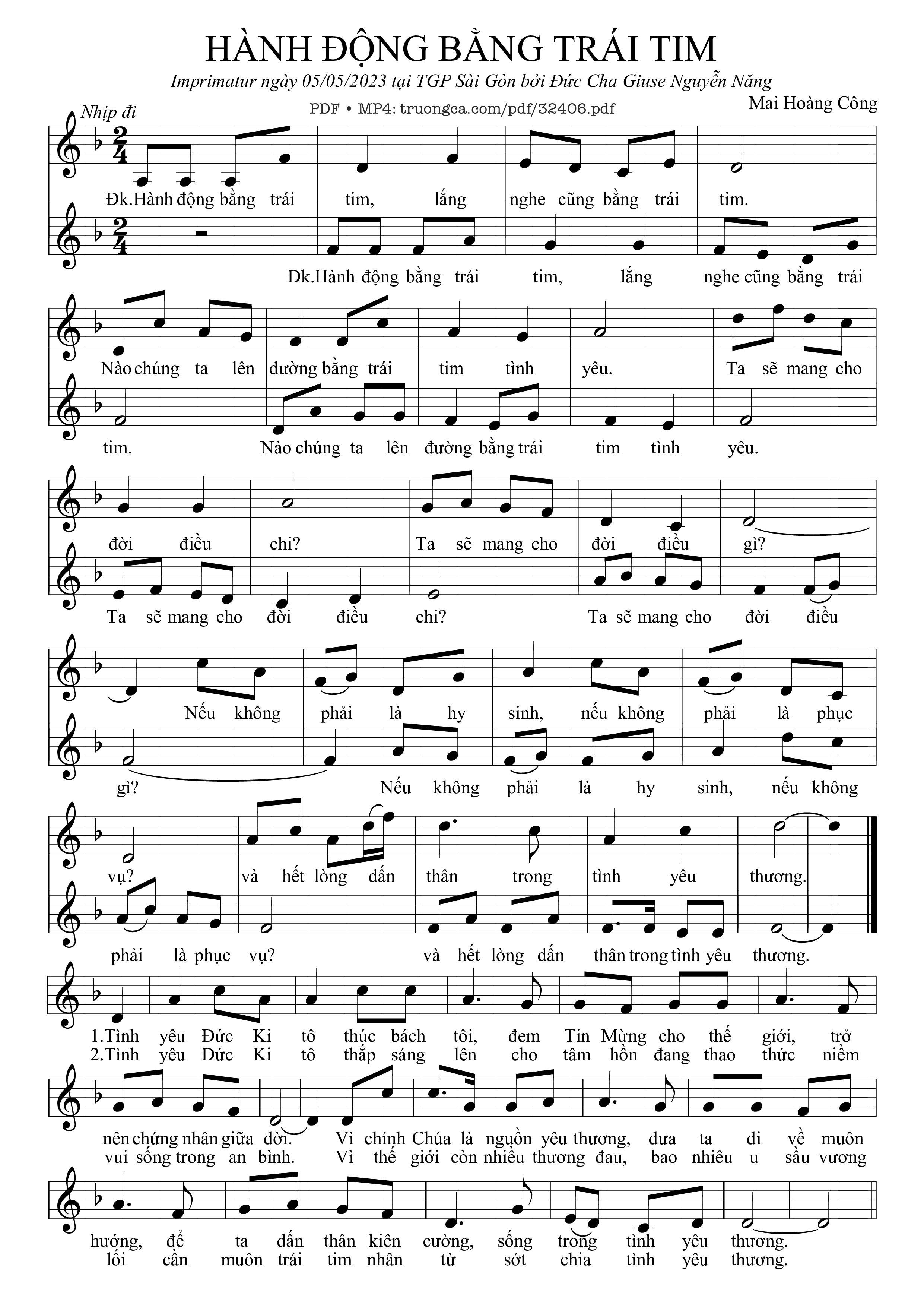 Sheet PDF of Hành Động Bằng Trái Tim