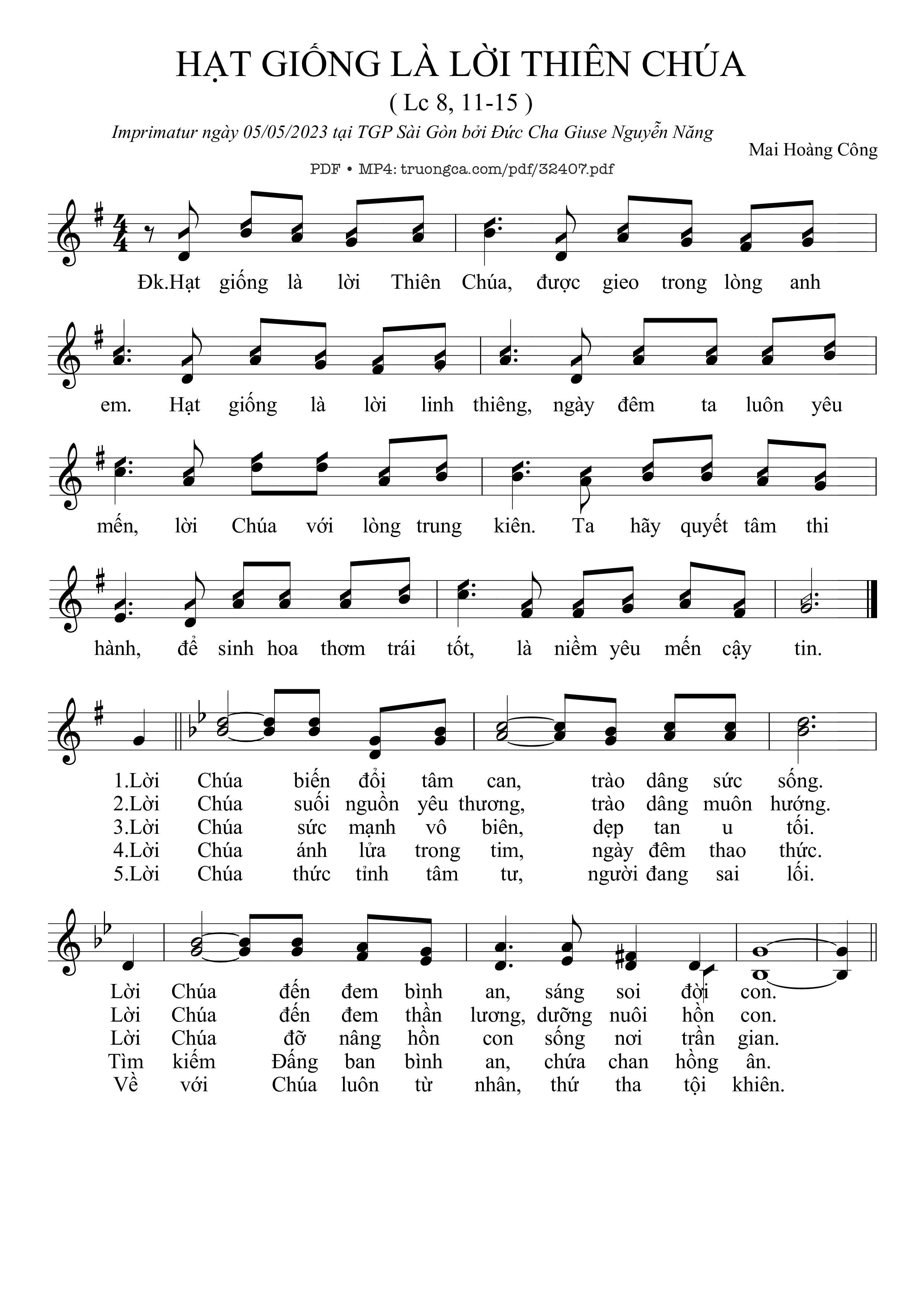 Sheet PDF of Hạt Giống Là Lời Thiên Chúa