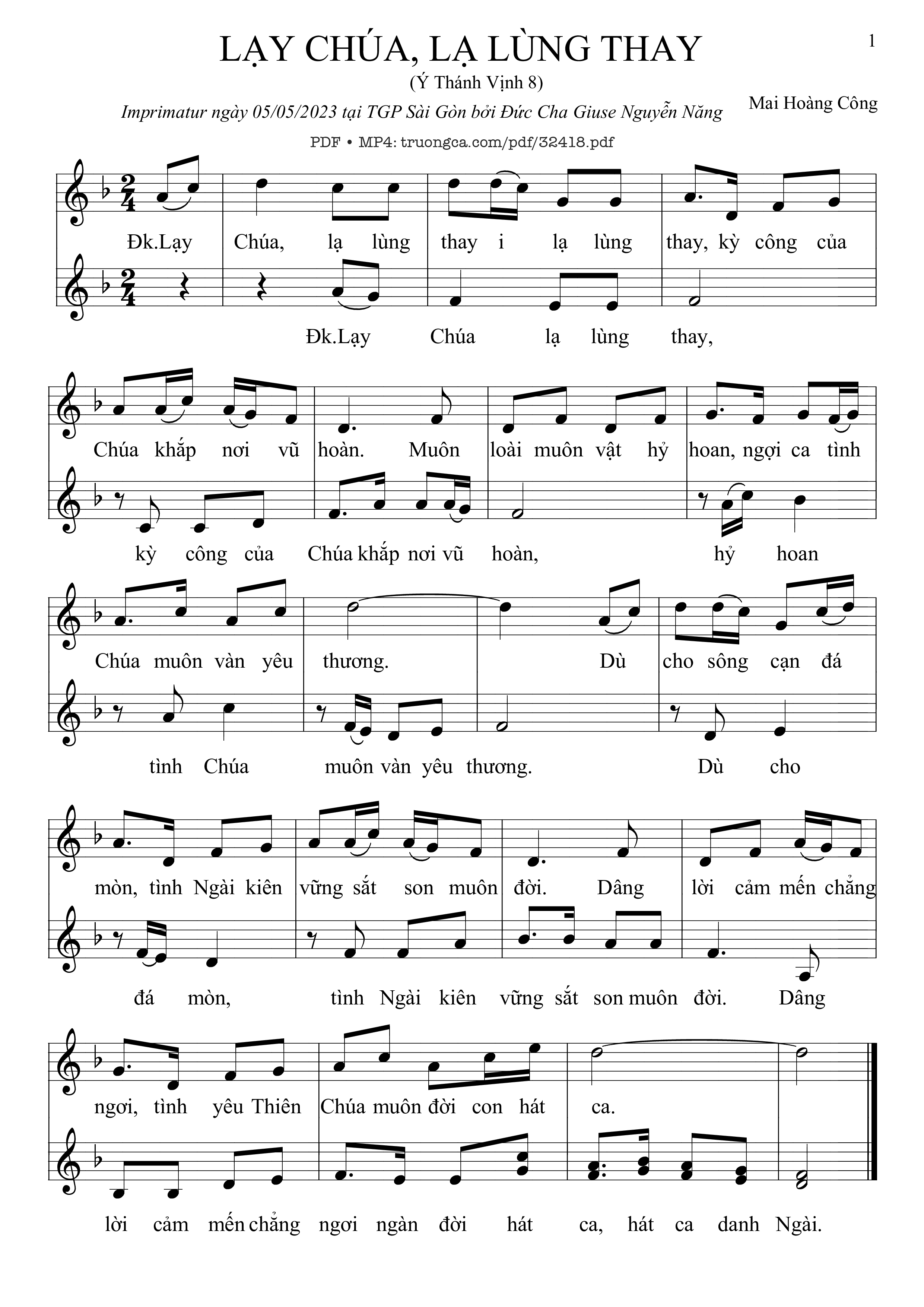 Sheet PDF of Thánh Vịnh 8, Lạy Chúa, Lạ Lùng Thay