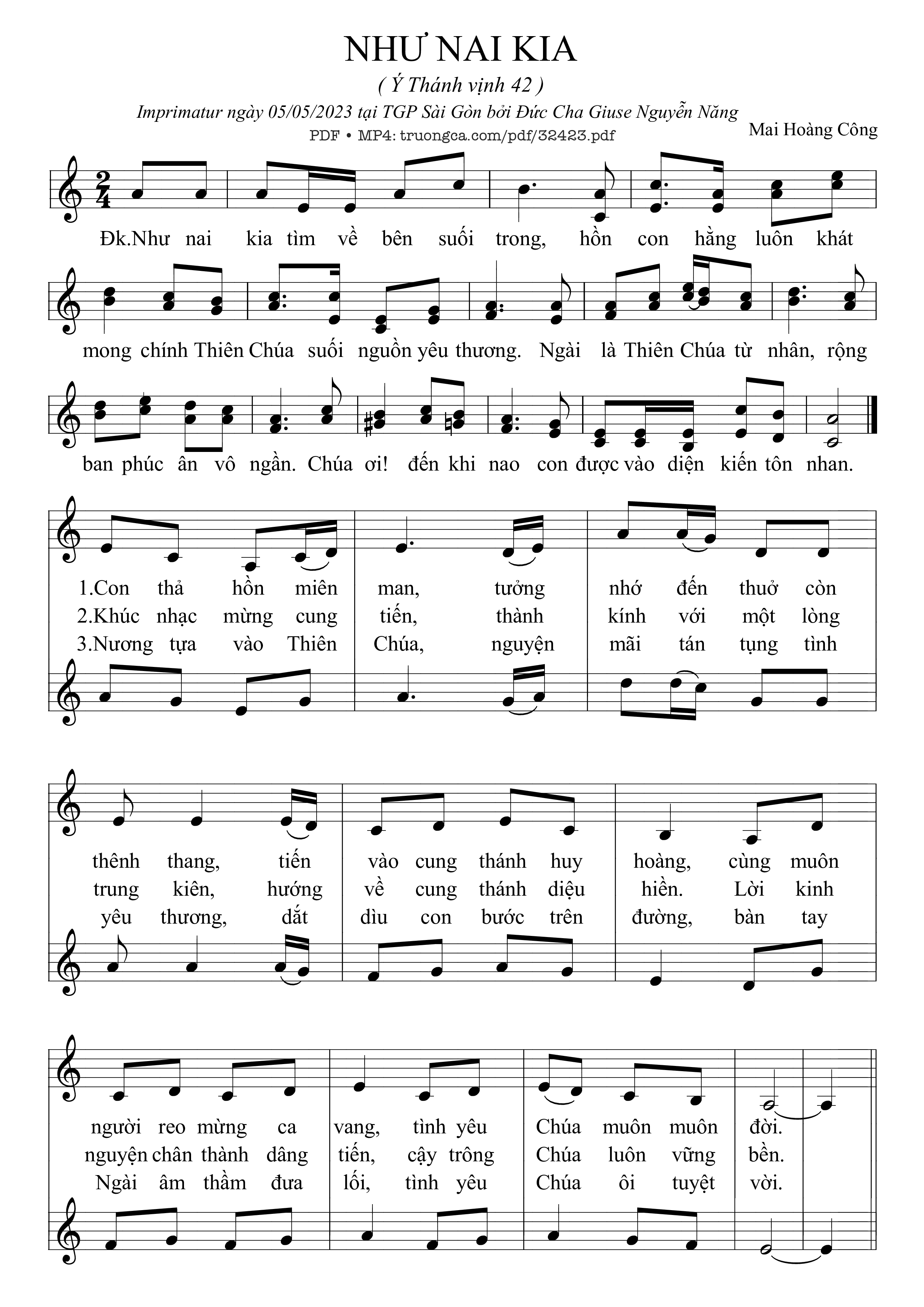 Sheet PDF of Thánh Vịnh 42, Như Nai Kia