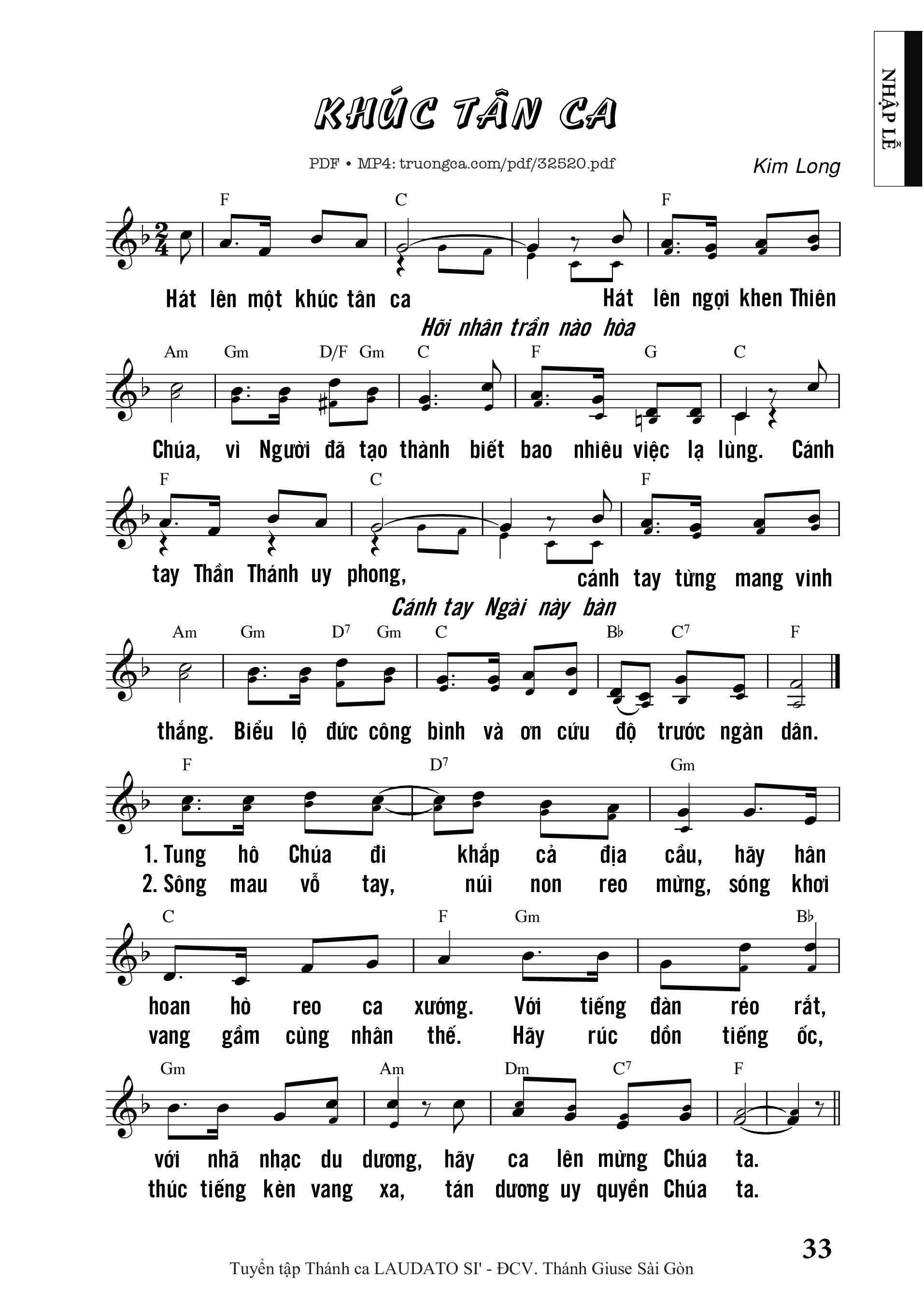 Sheet PDF of Khúc Tân Ca - Kim Long