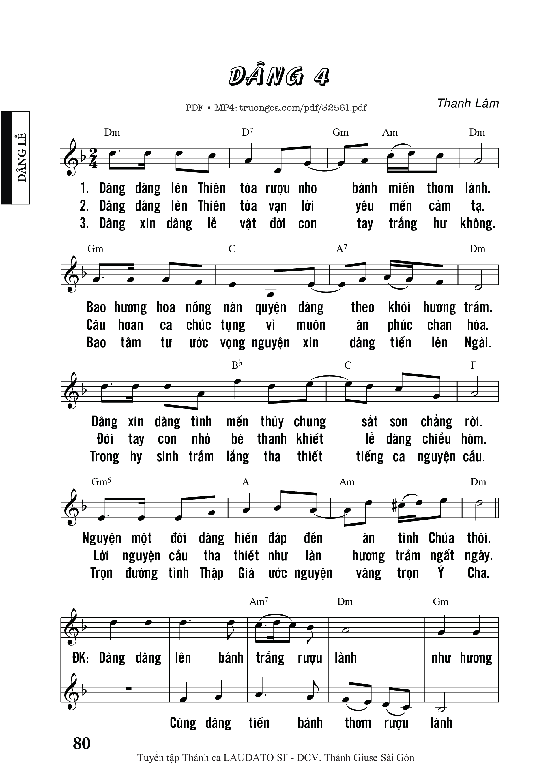 Page 1 of Sheet music PDF Dâng 4 - Thanh Lâm
