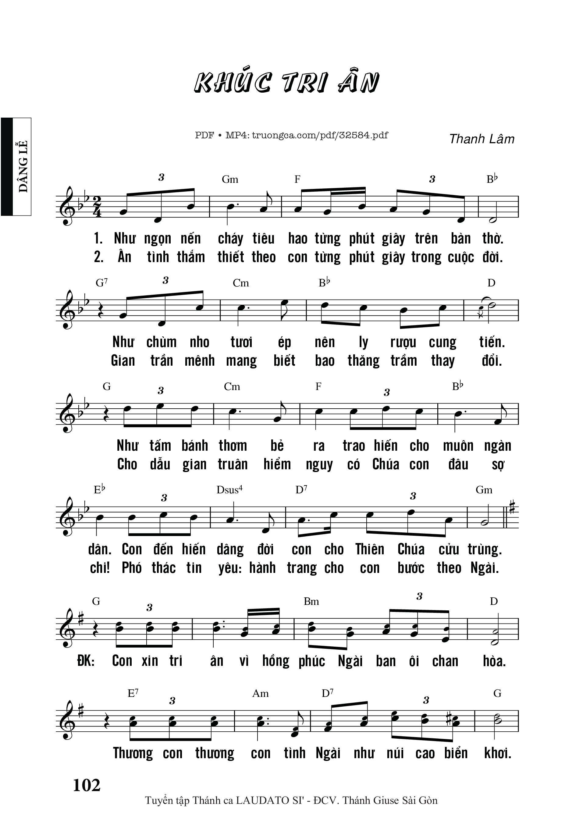 Sheet PDF of Khúc Tri Ân - Thanh Lâm