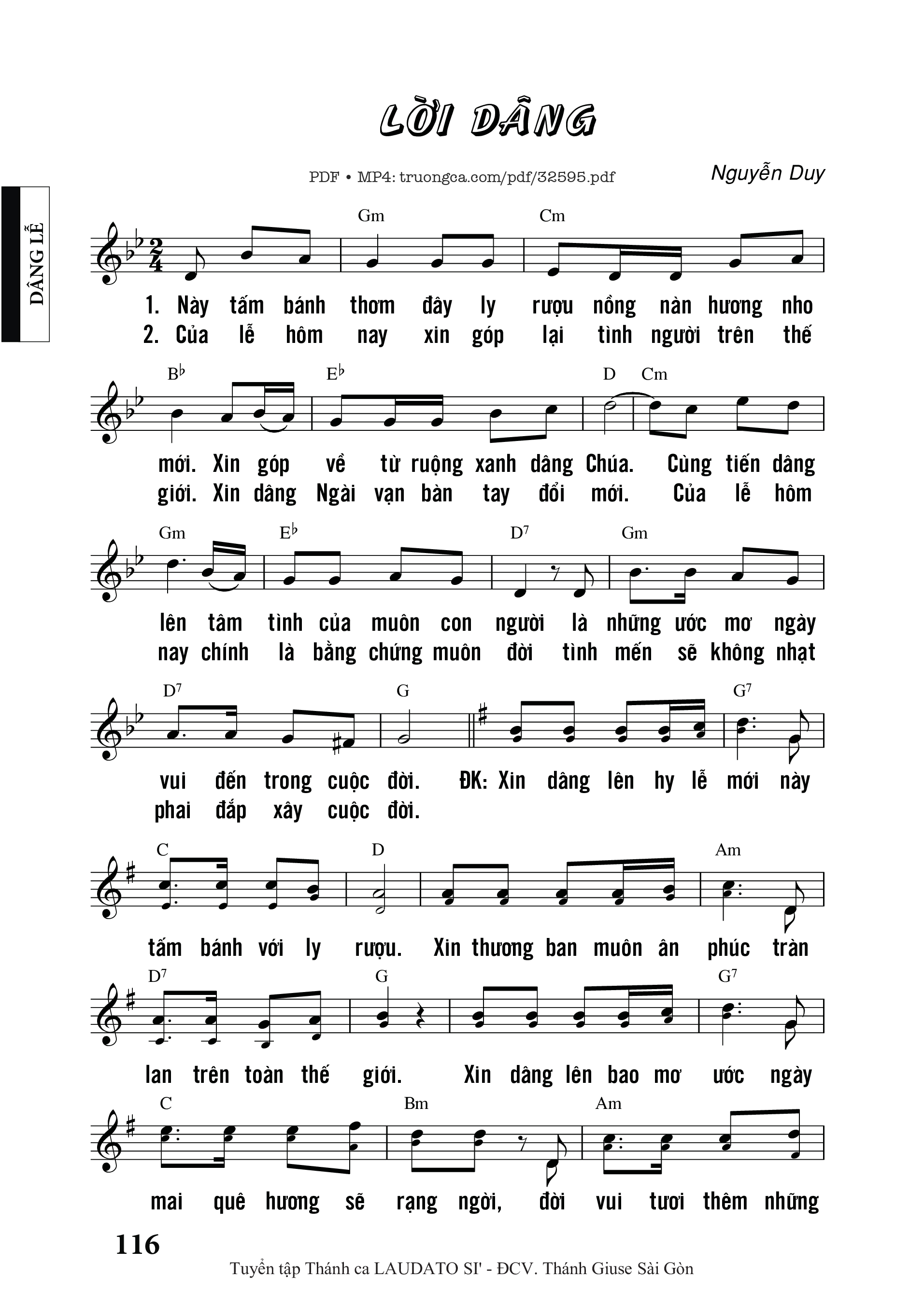 Page 1 of Sheet music PDF Lời Dâng - Nguyễn Duy