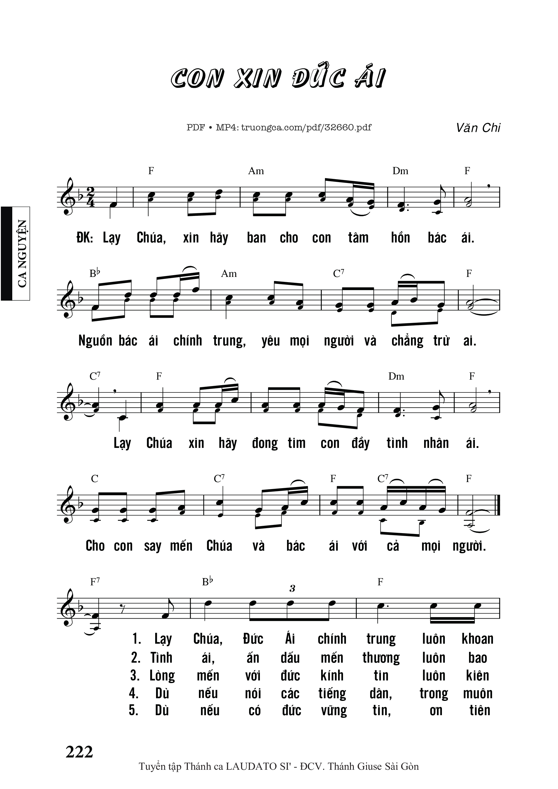 Page 1 of Sheet music PDF Con Xin Đức Ái - Văn Chi