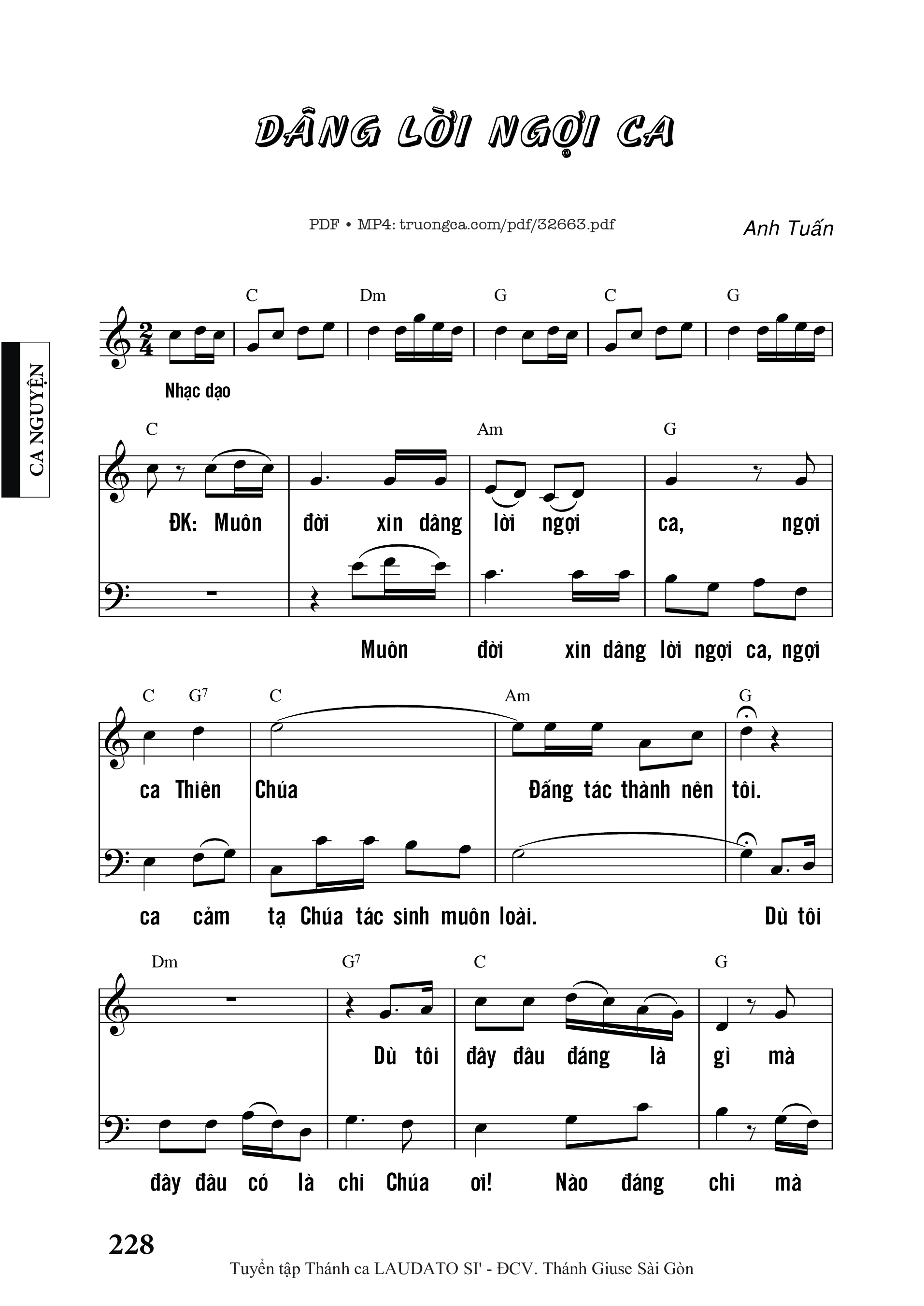 Sheet PDF of Dâng Lời Ngợi Ca