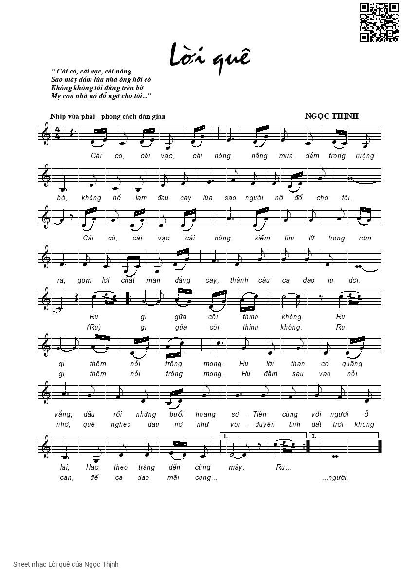 Sheet PDF of Lời quê - Ngọc Thịnh