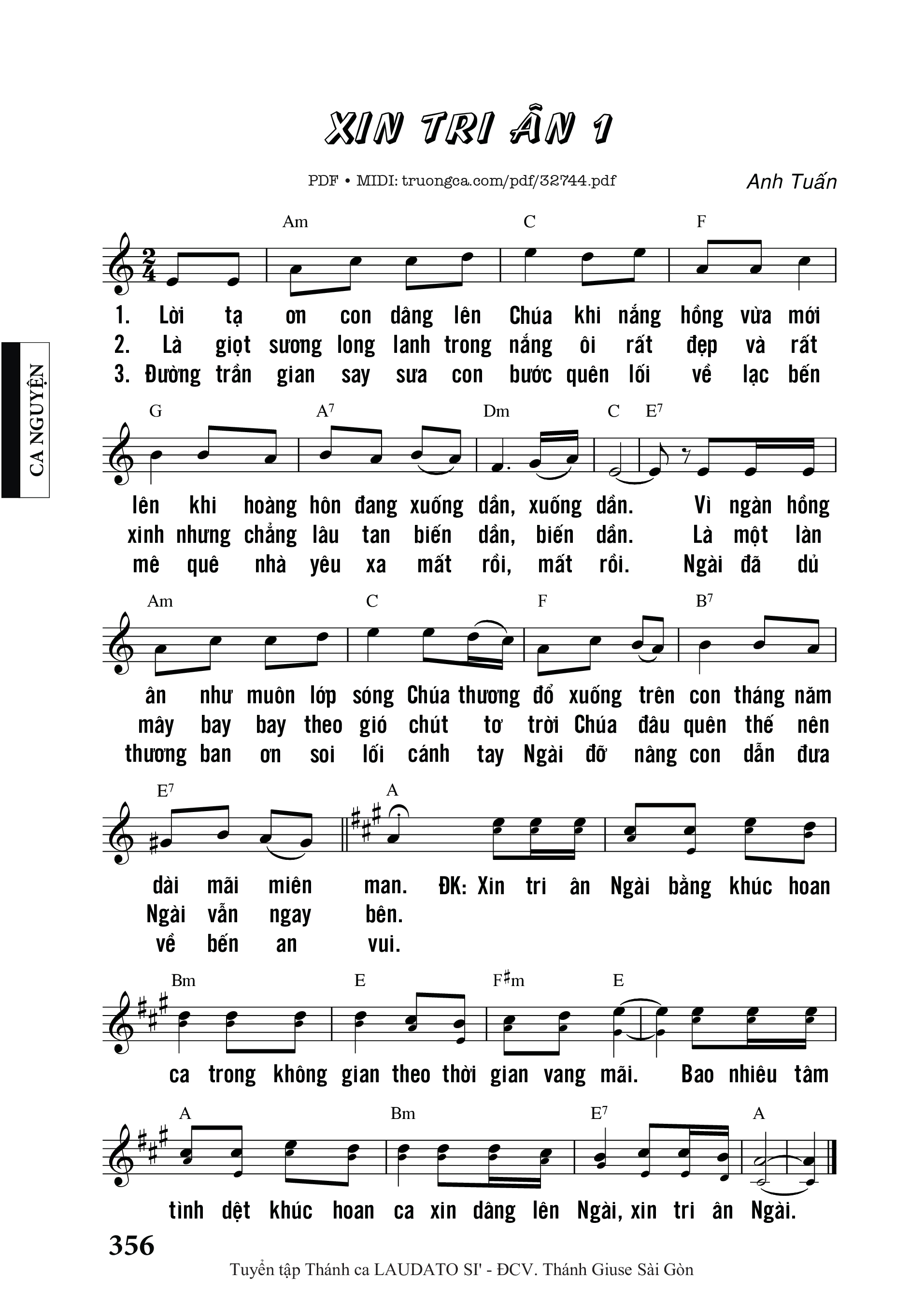 Sheet PDF of Xin Tri Ân 1 - Anh Tuấn