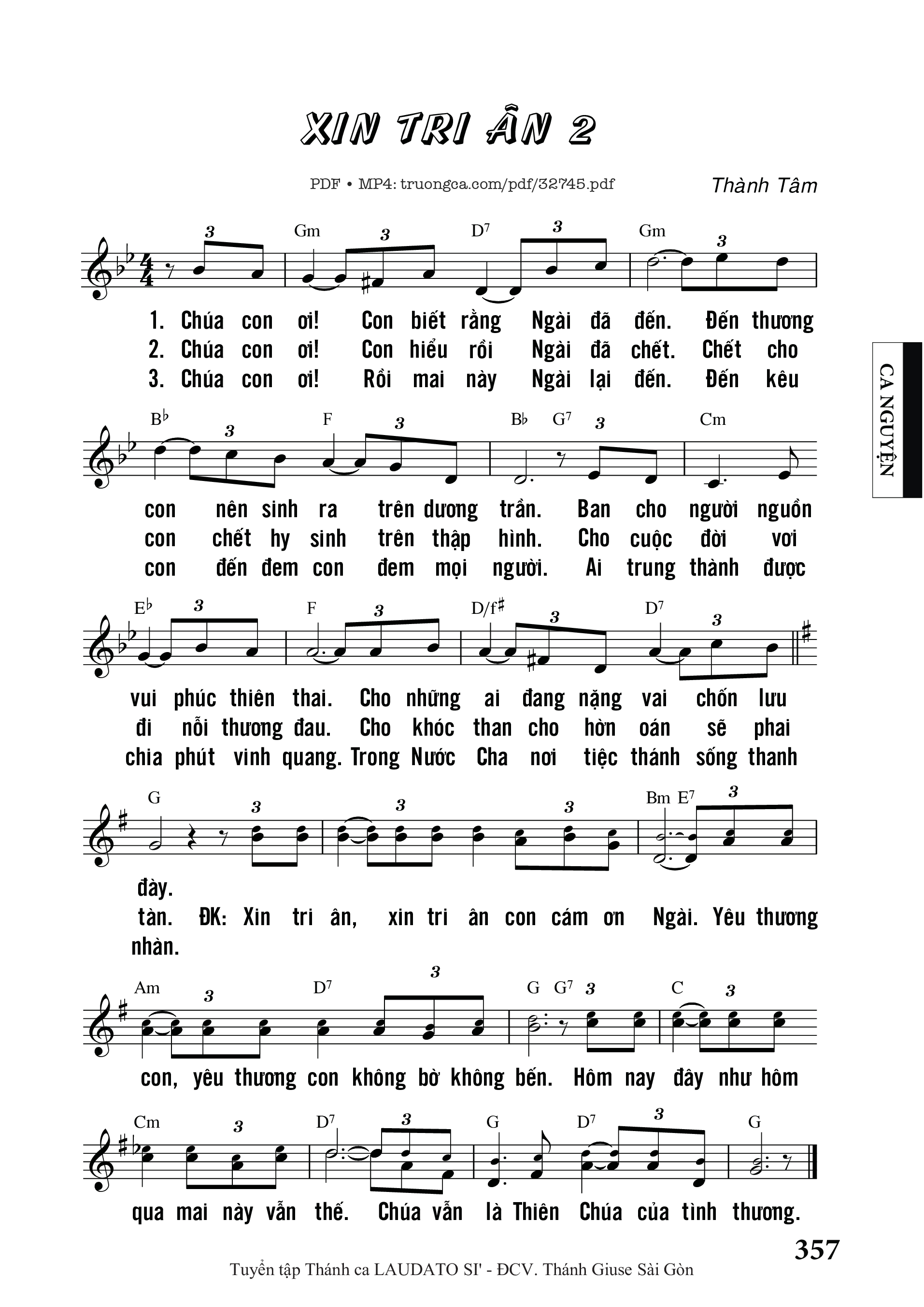 Sheet PDF of Xin Tri Ân 2 - Thành Tâm