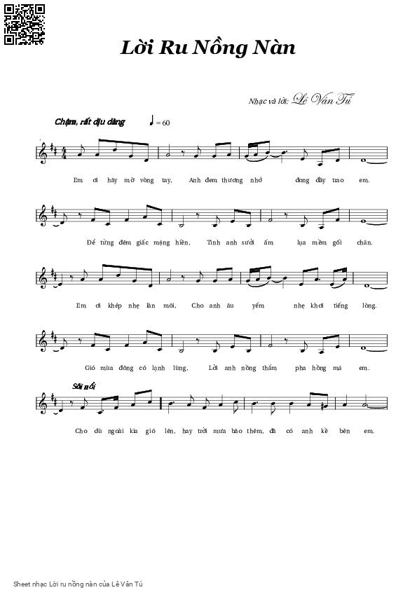 Sheet PDF of Lời ru nồng nàn