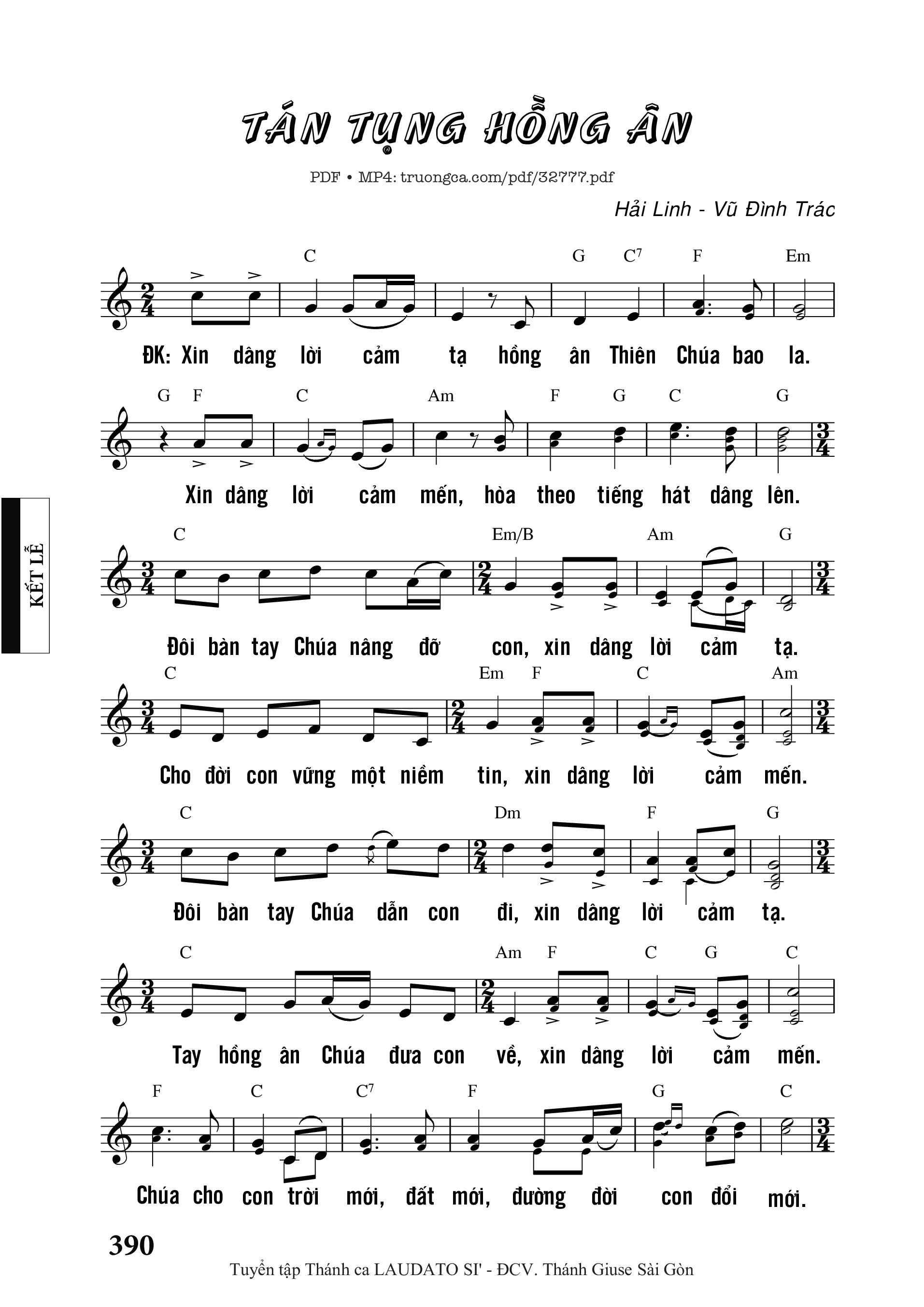 Sheet PDF of Tán Tụng Hồng Ân