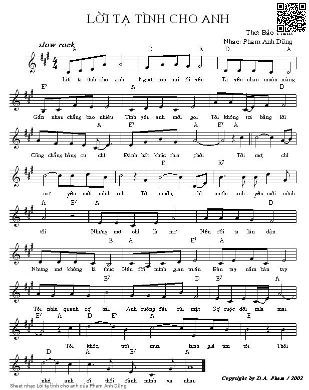 Sheet PDF of Lời tạ tình cho anh