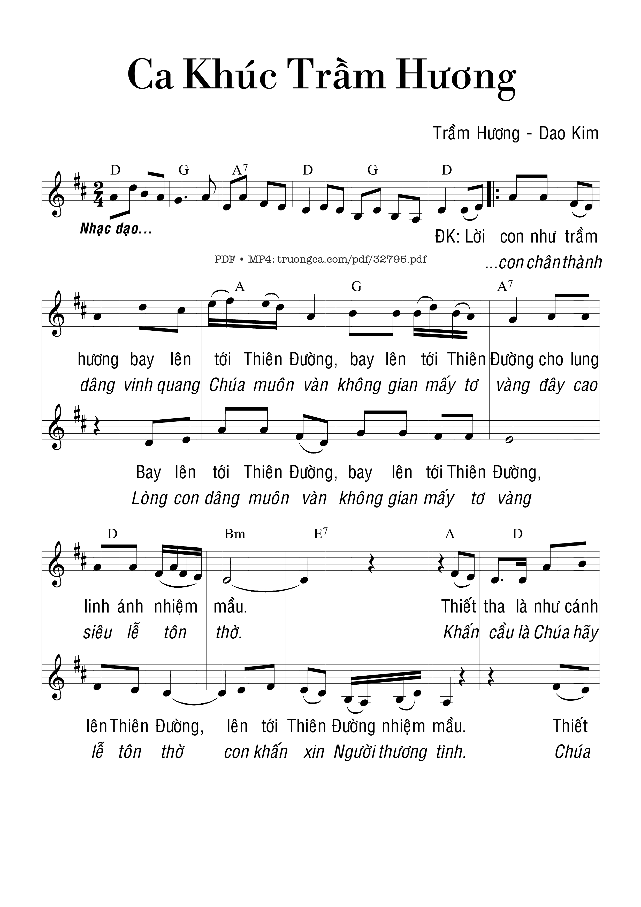 Sheet PDF of Ca Khúc Trầm Hương