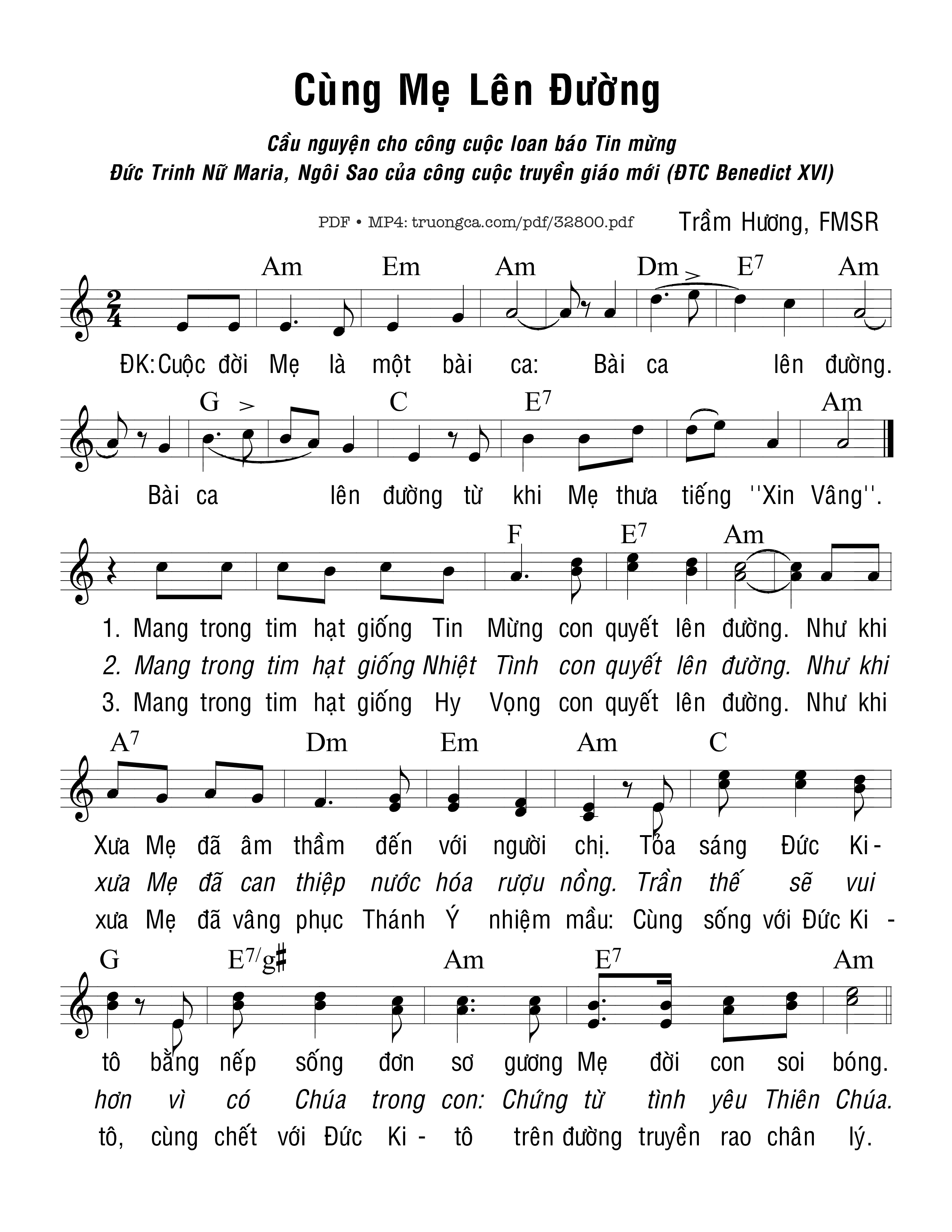 Page 1 of Sheet music PDF Cùng Mẹ Lên Đường - Trầm Hương