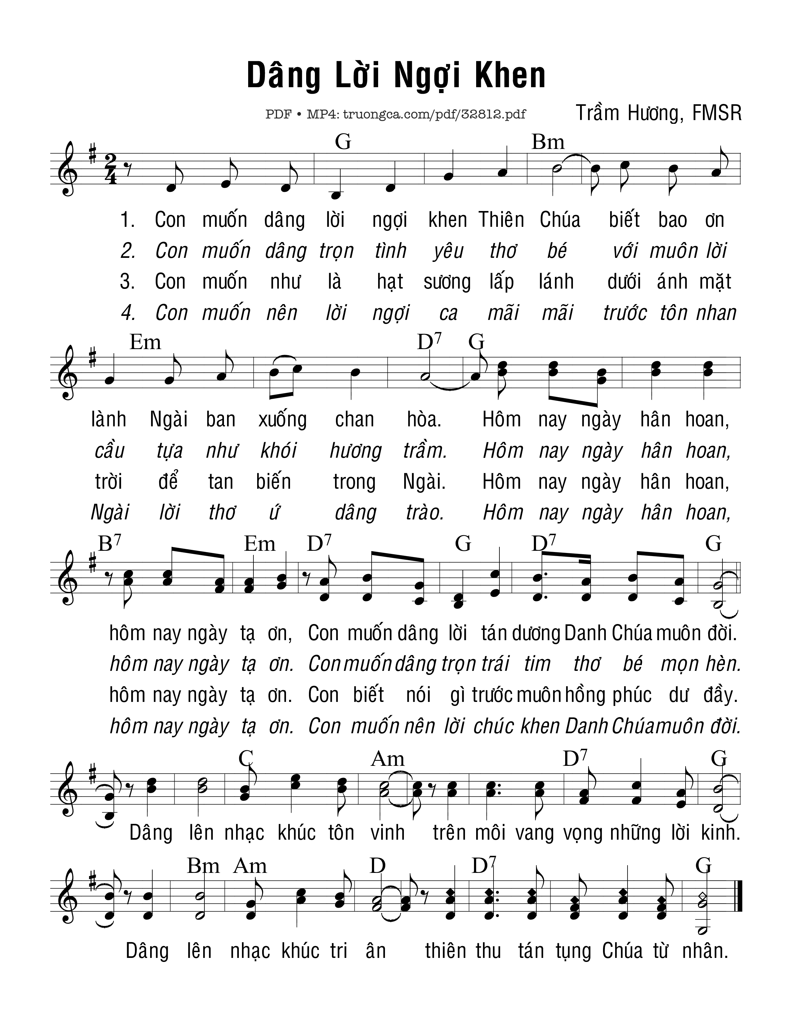 Sheet PDF of Dâng Lời Ngợi Khen