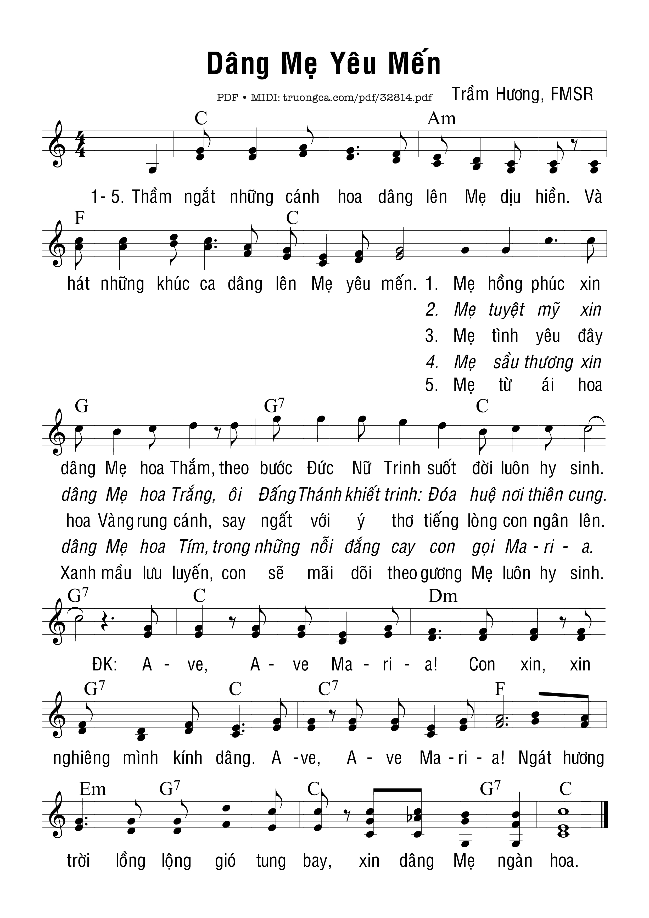 Sheet PDF of Dâng Mẹ Yêu Mến