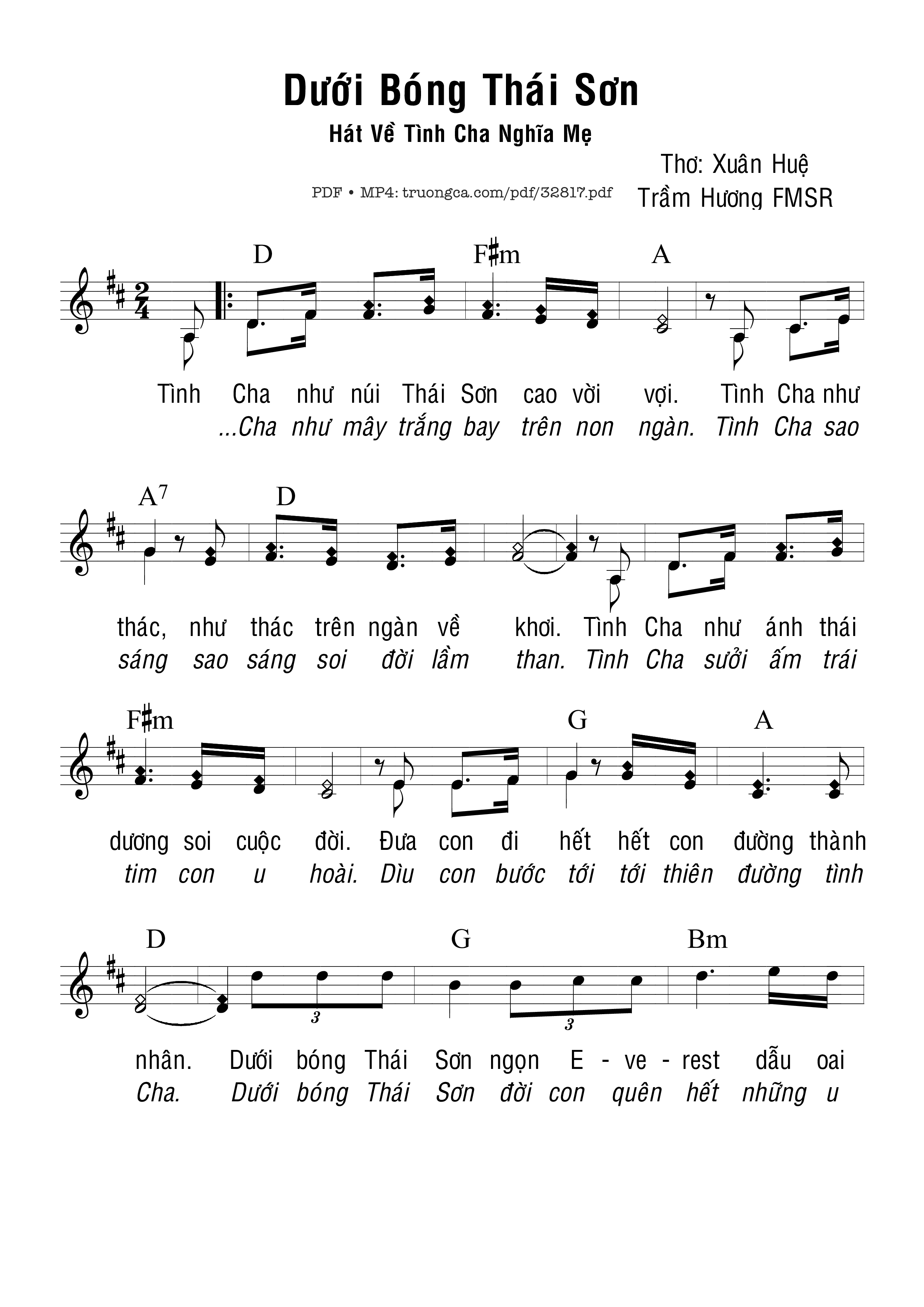 Sheet PDF of Dưới Bóng Thái Sơn