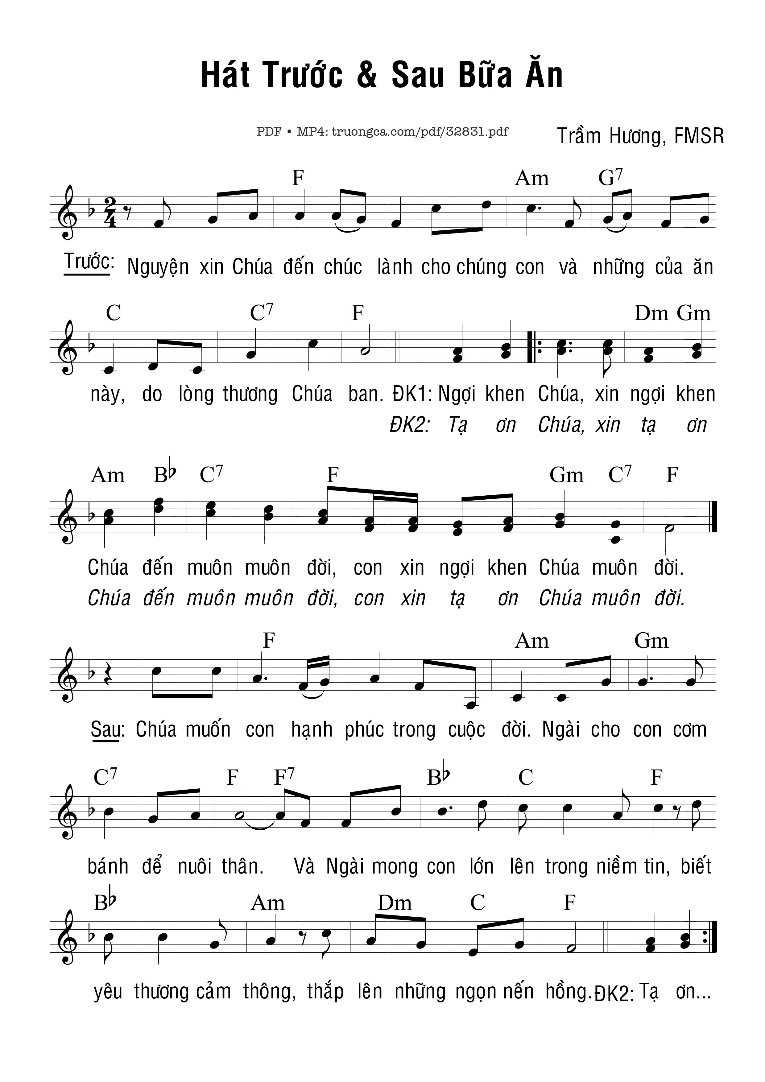 Sheet PDF of Hát Trước Và Sau Bữa Ăn