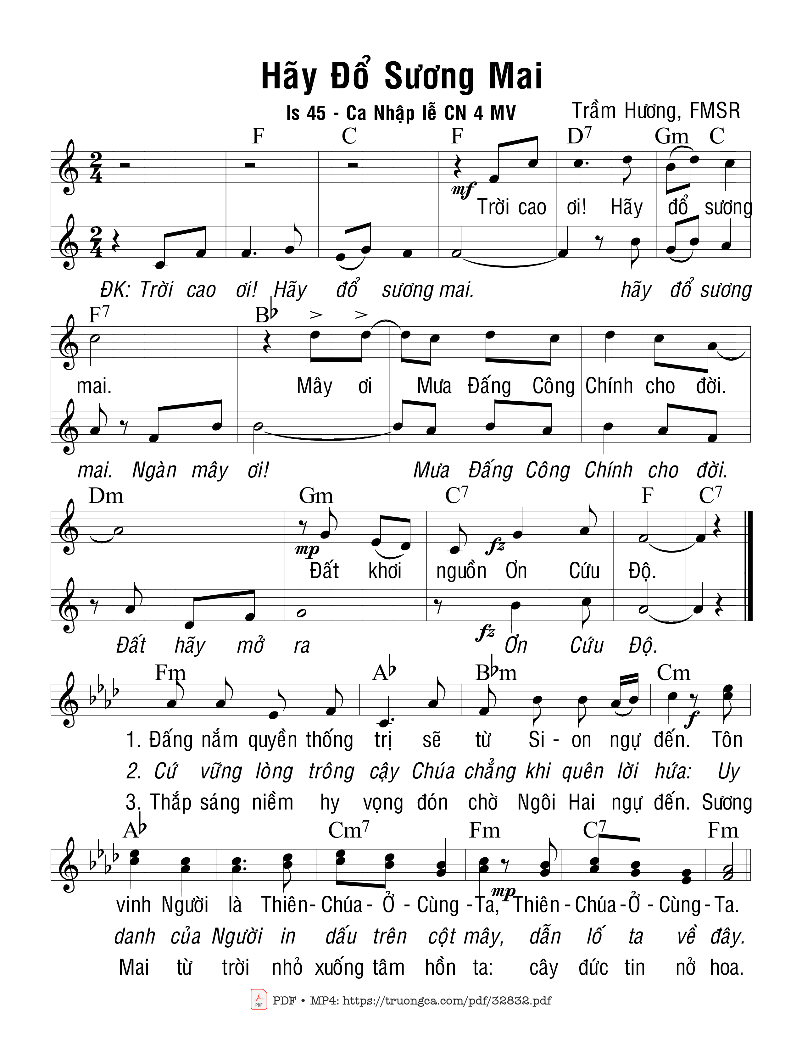 Sheet PDF of Hãy Đổ Sương Mai