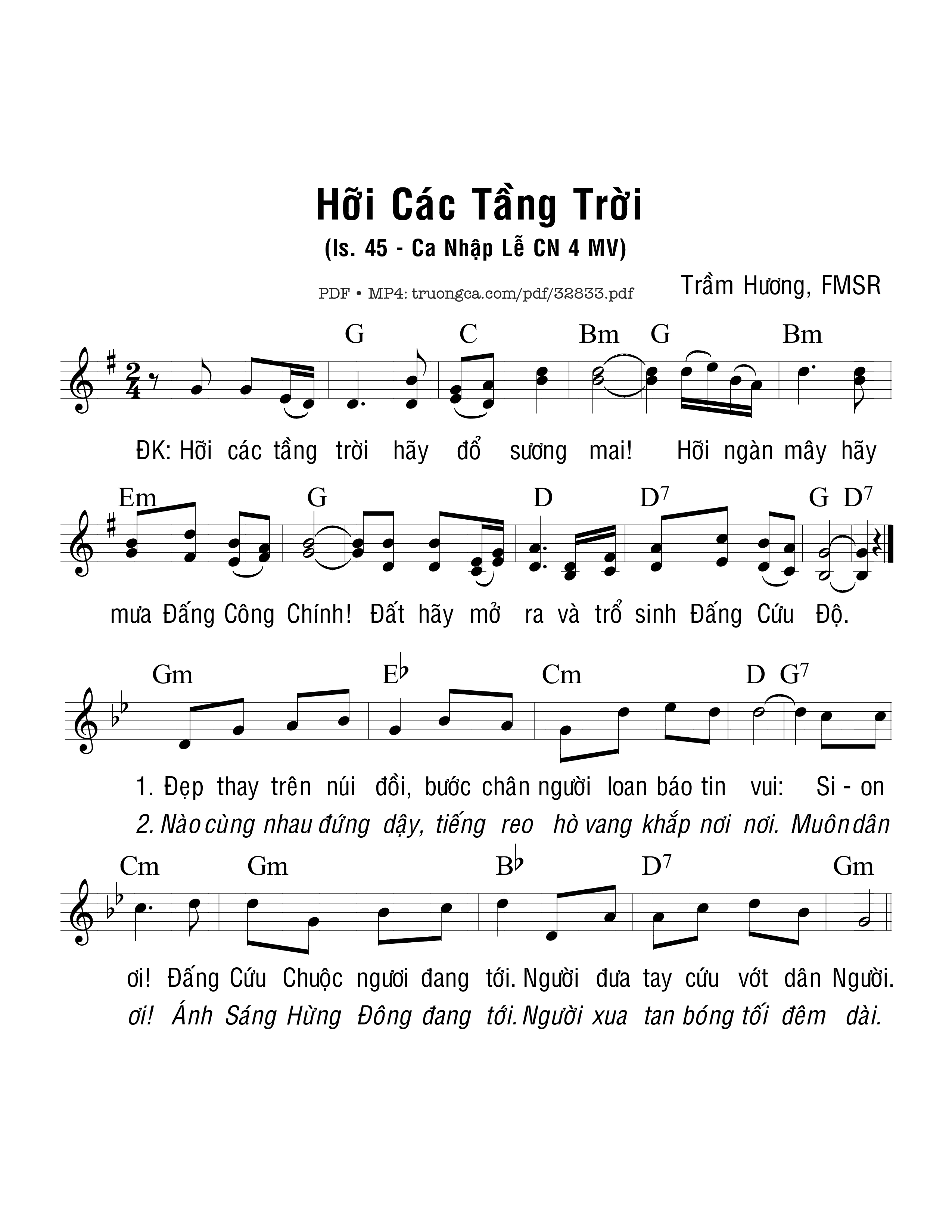 Page 1 of Sheet music PDF Hỡi Các Tầng Trời - Trầm Hương
