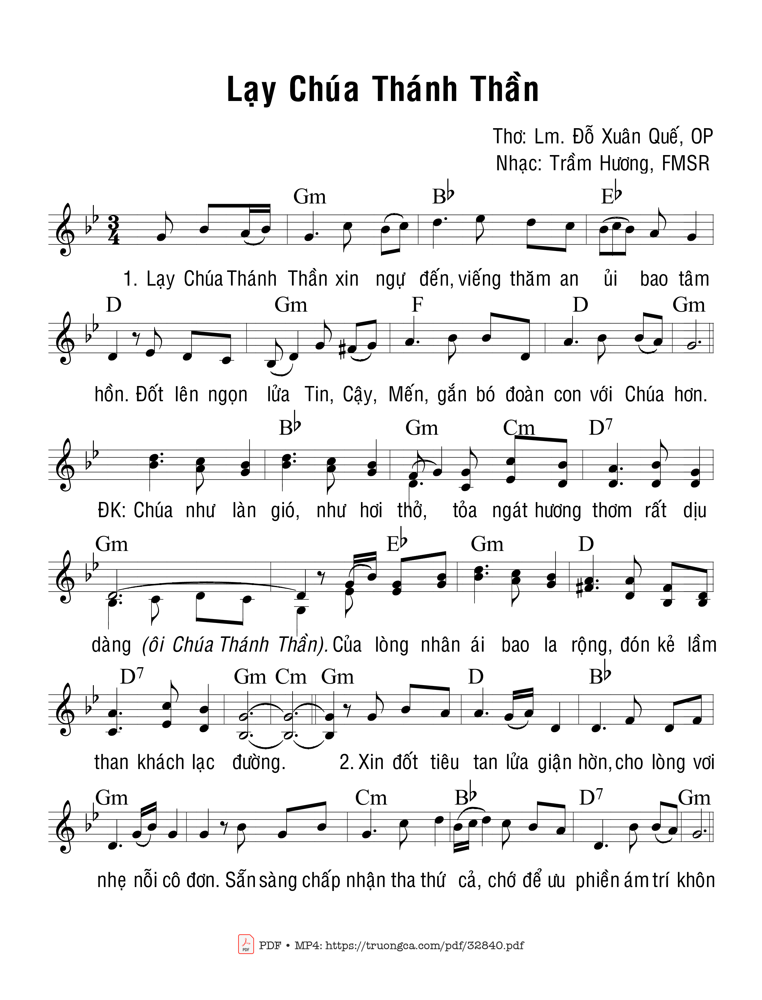 Page 1 of Sheet music PDF Lạy Chúa Thánh Thần - Trầm Hương