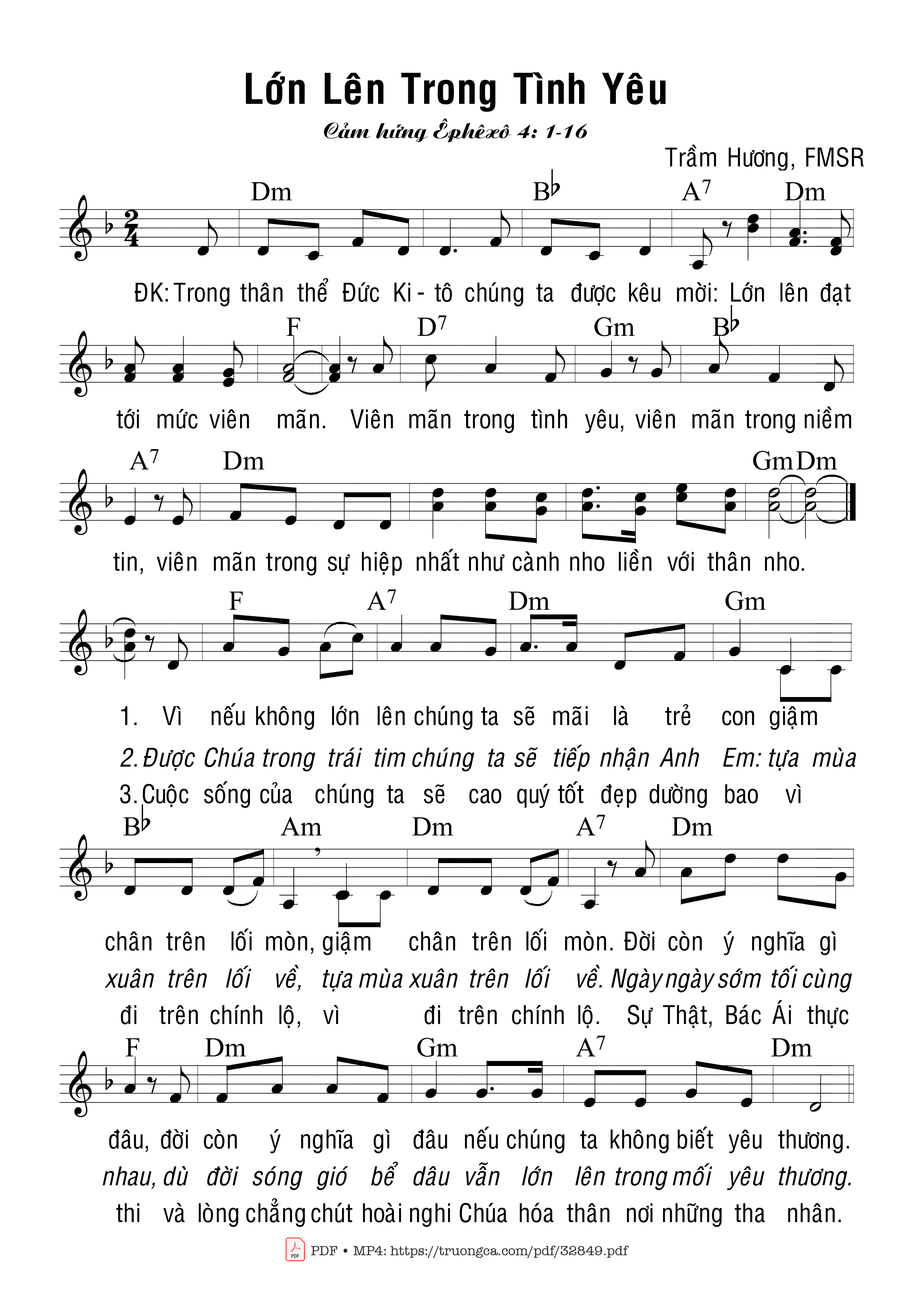 Sheet PDF of Lớn Lên Trong Tình Yêu