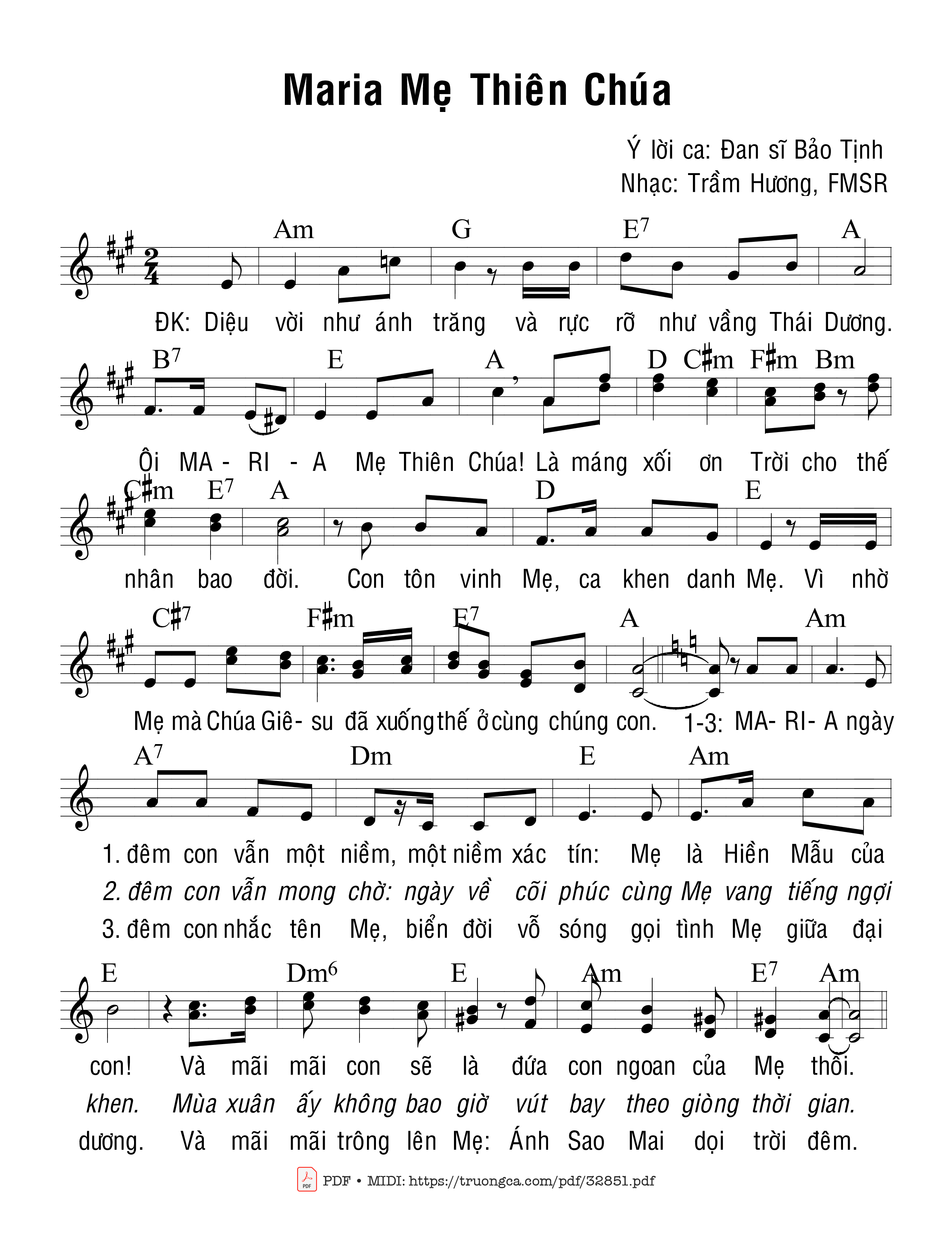 Page 1 of Sheet music PDF Maria Mẹ Thiên Chúa - Trầm Hương
