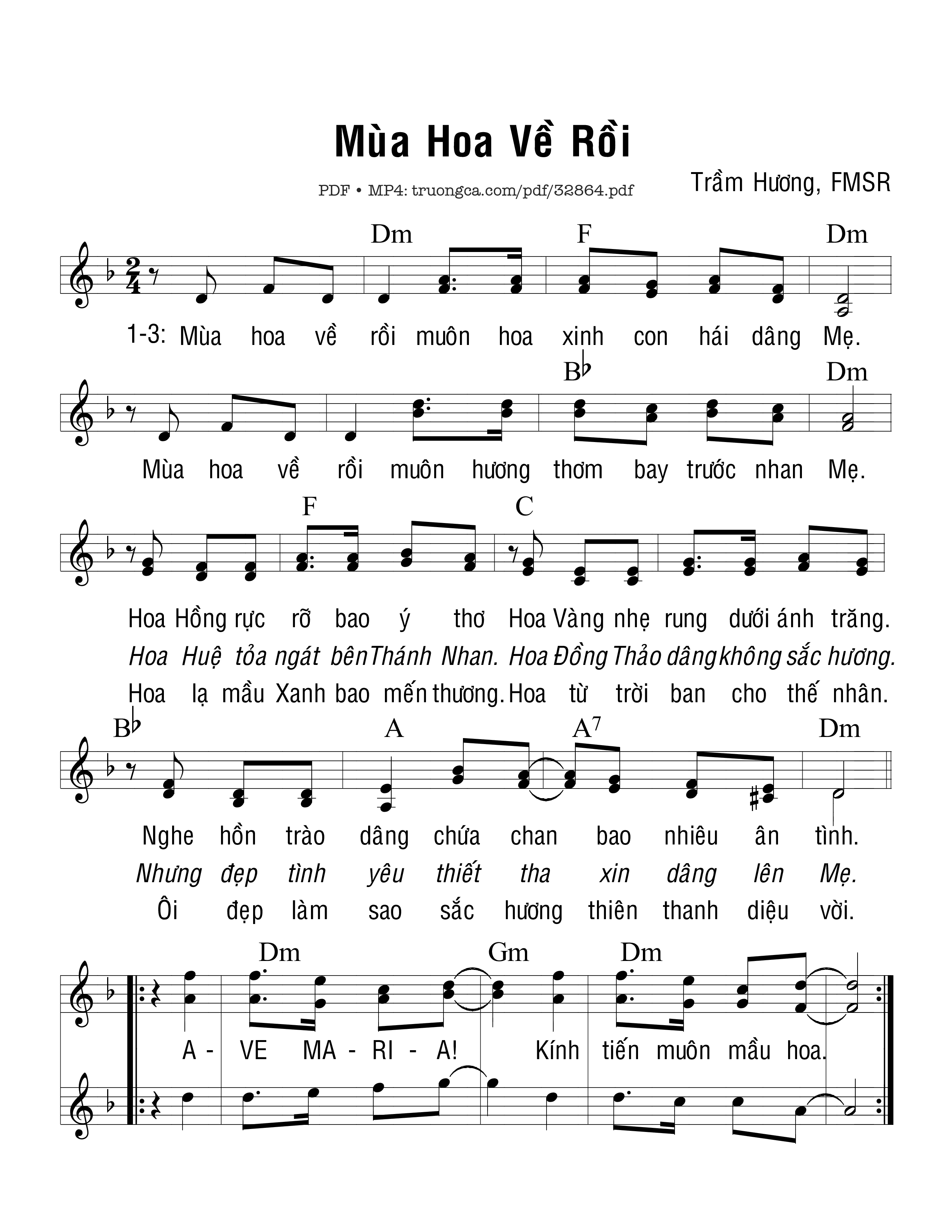 Page 1 of Sheet music PDF Mùa Hoa Về Rồi - Trầm Hương