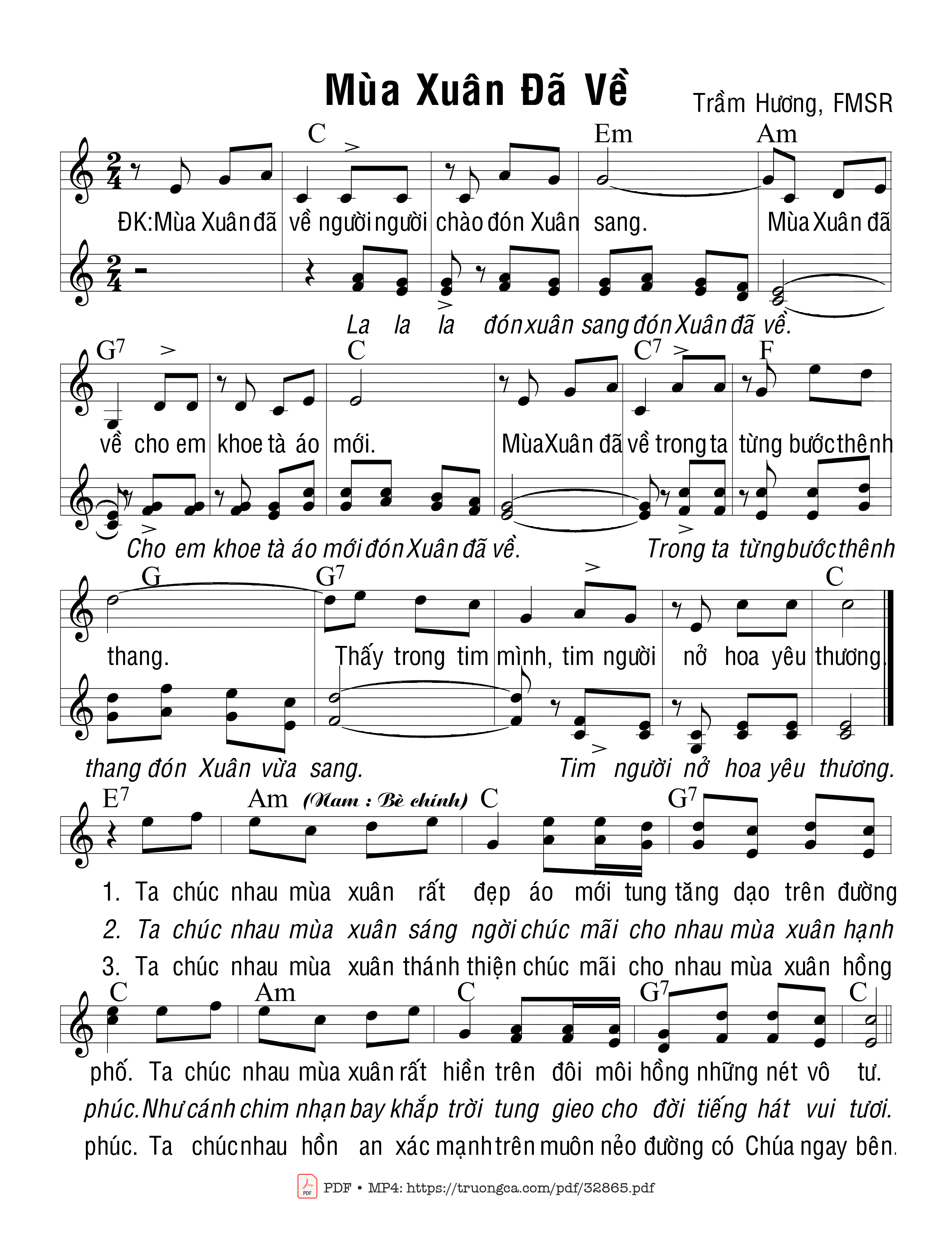 Page 1 of Sheet music PDF Mùa Xuân Đã Về - Trầm Hương