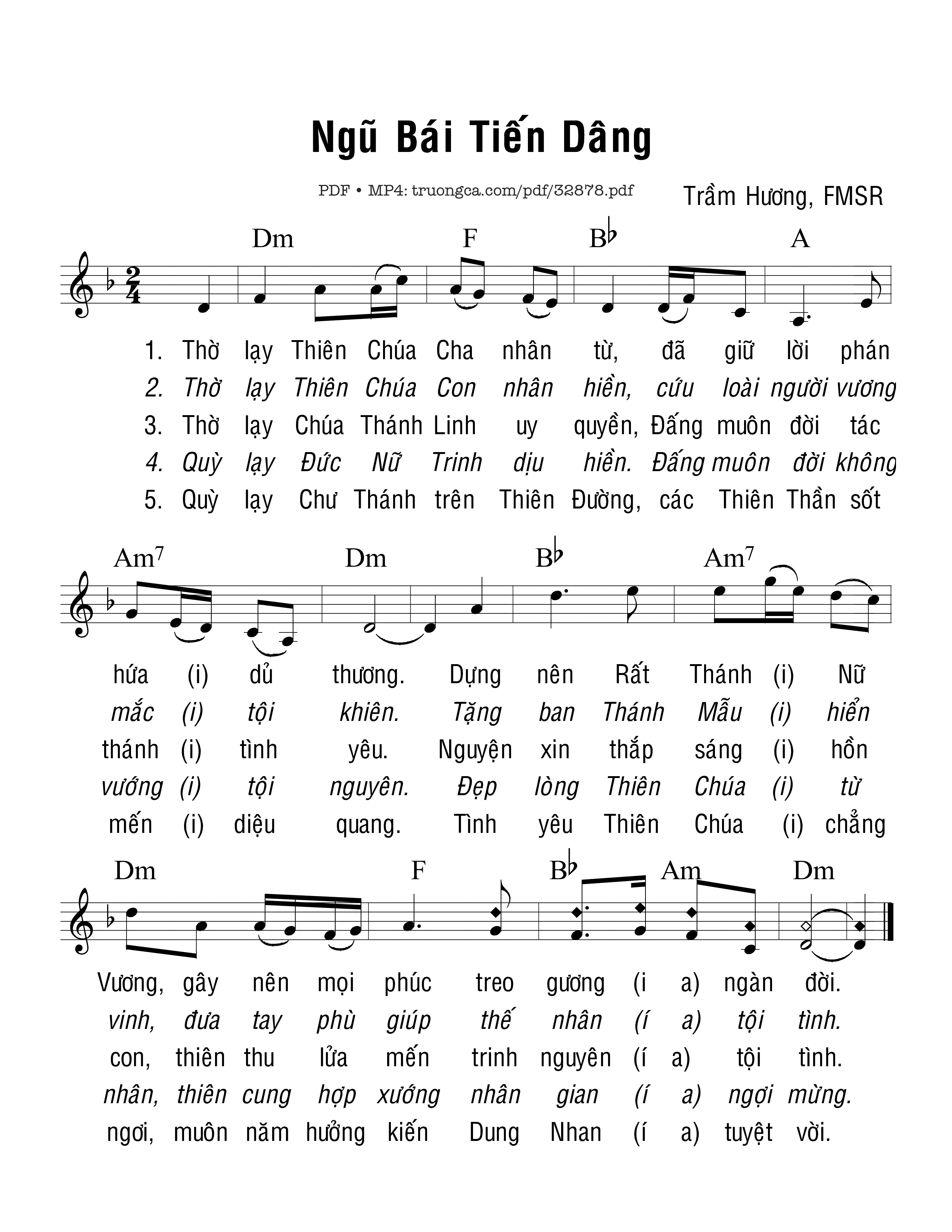 Sheet PDF of Ngũ Bái Tiến Dâng