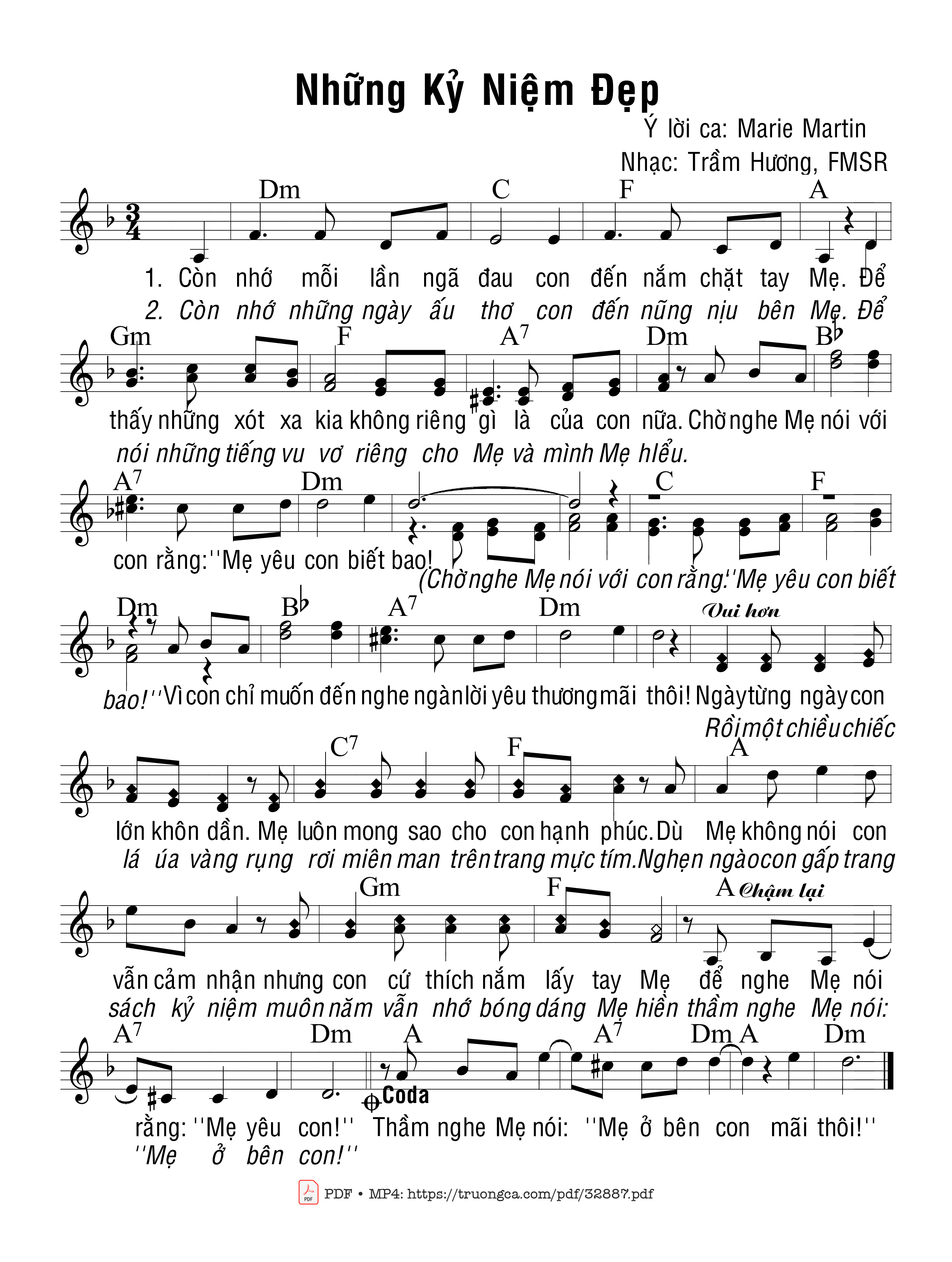 Page 1 of Sheet music PDF Những Kỷ Niệm Đẹp - Trầm Hương