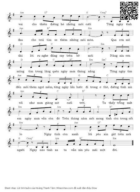 Page 2 of Sheet music PDF Lời tình buồn - Hoàng Thanh Tâm