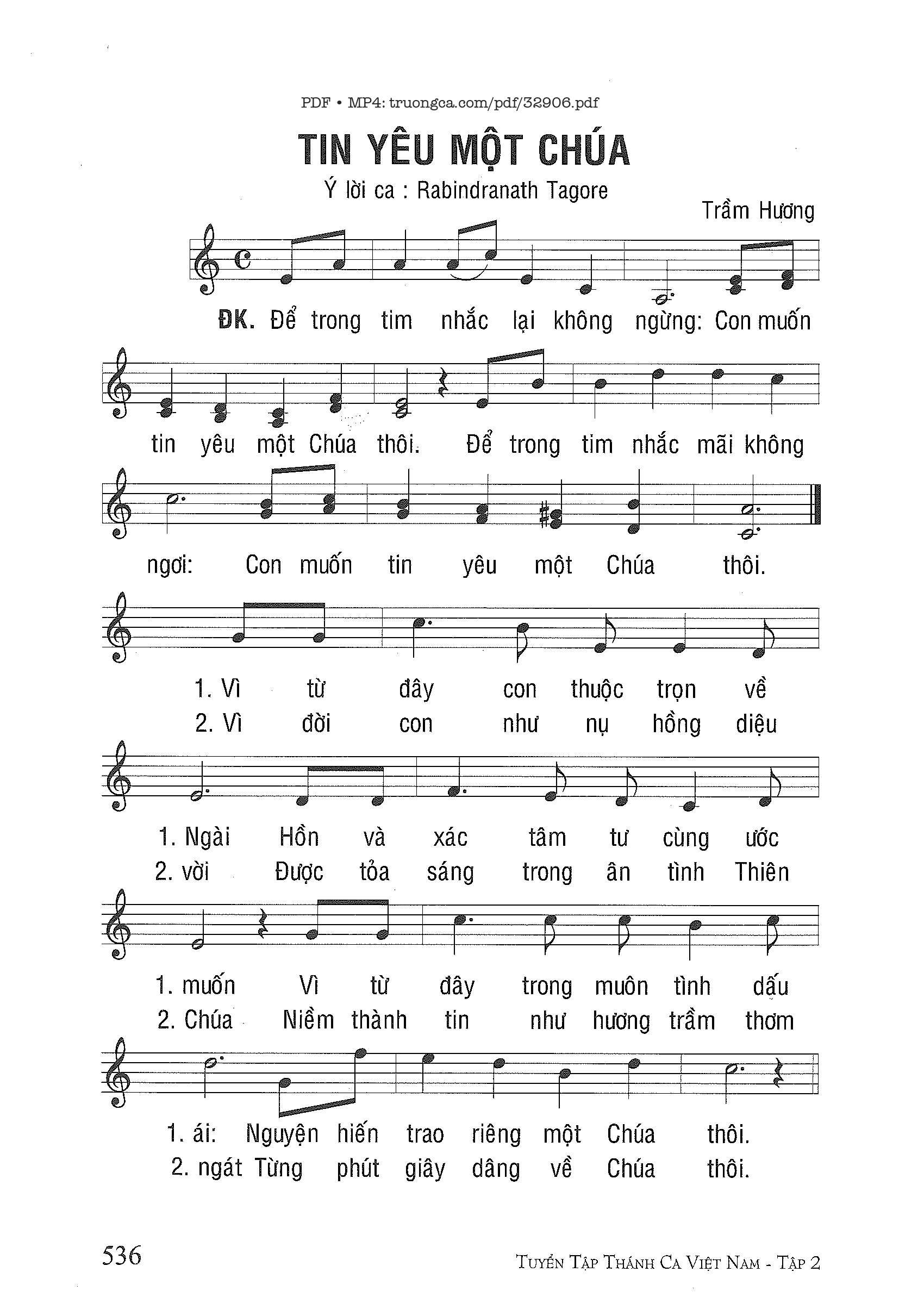 Page 1 of Sheet music PDF Tin Yêu Một Chúa - Trầm Hương