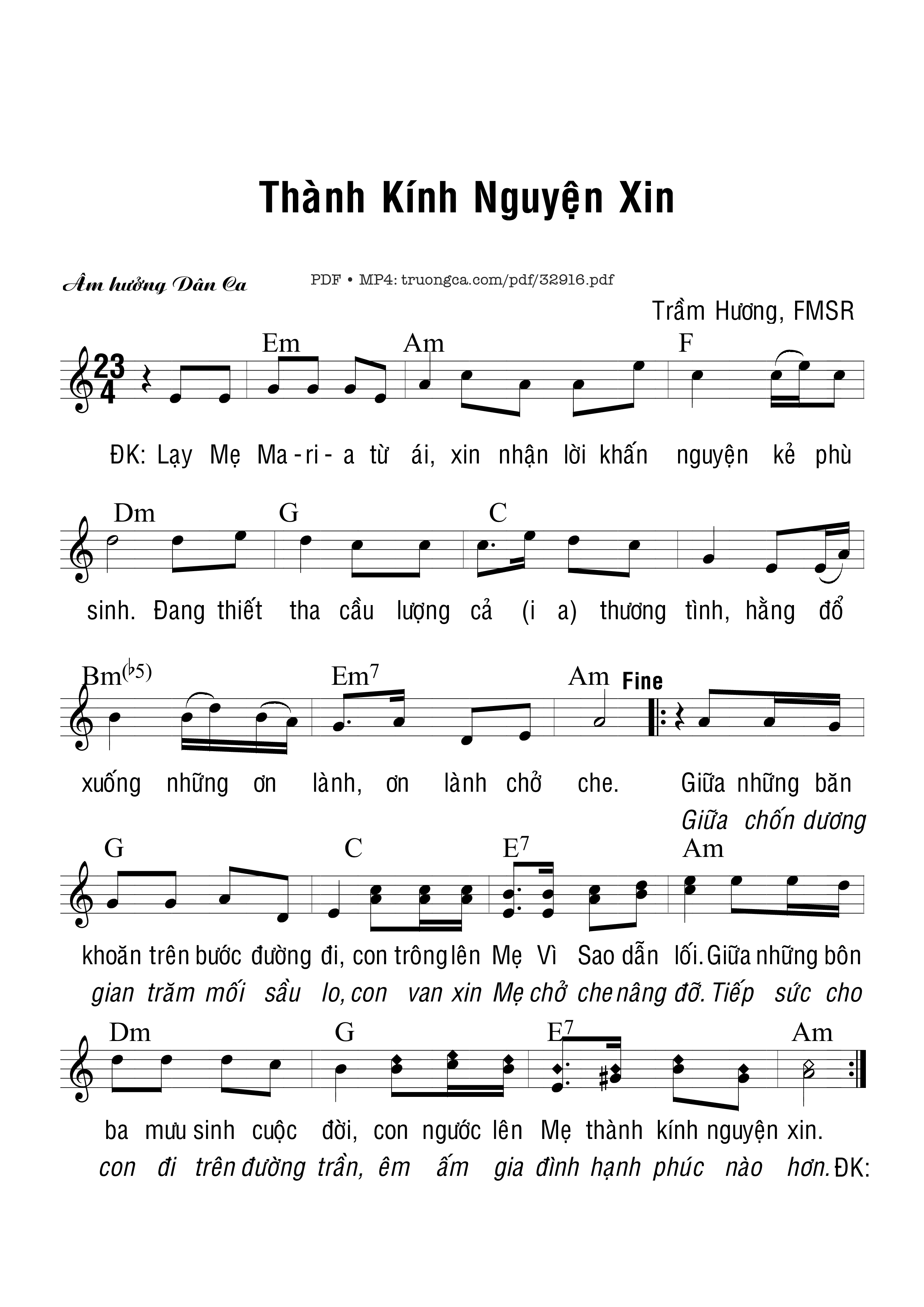 Sheet PDF of Thành Kính Nguyện Xin
