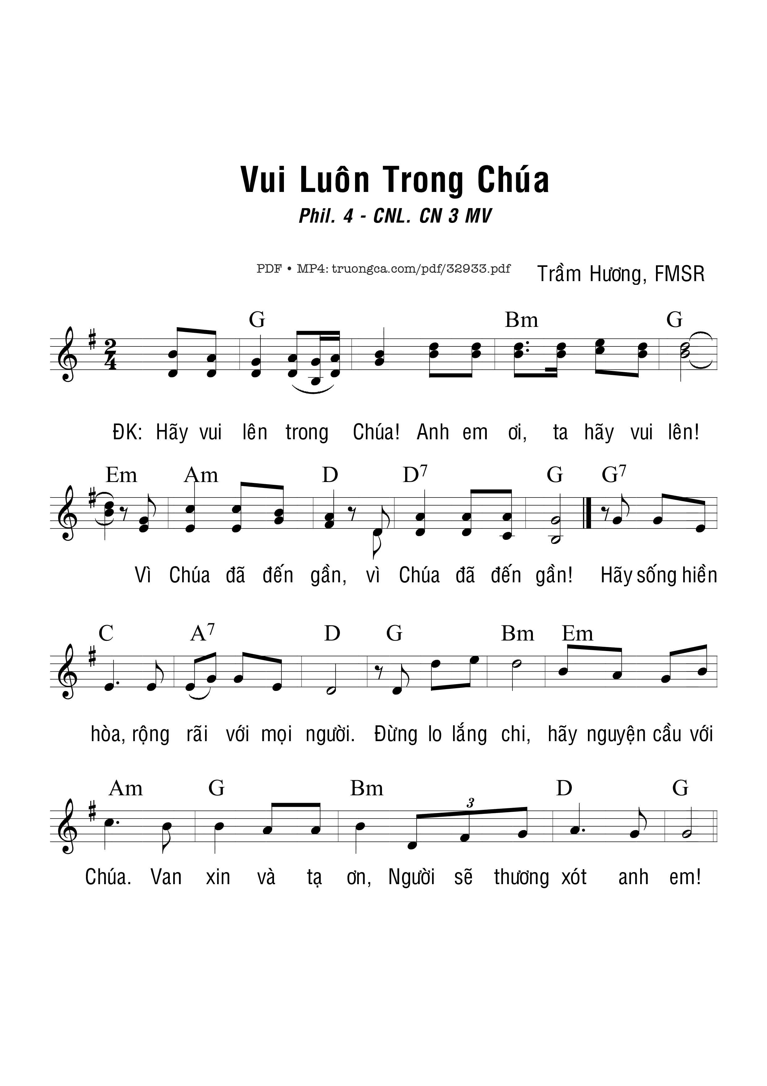 Sheet PDF of Vui Luôn Trong Chúa