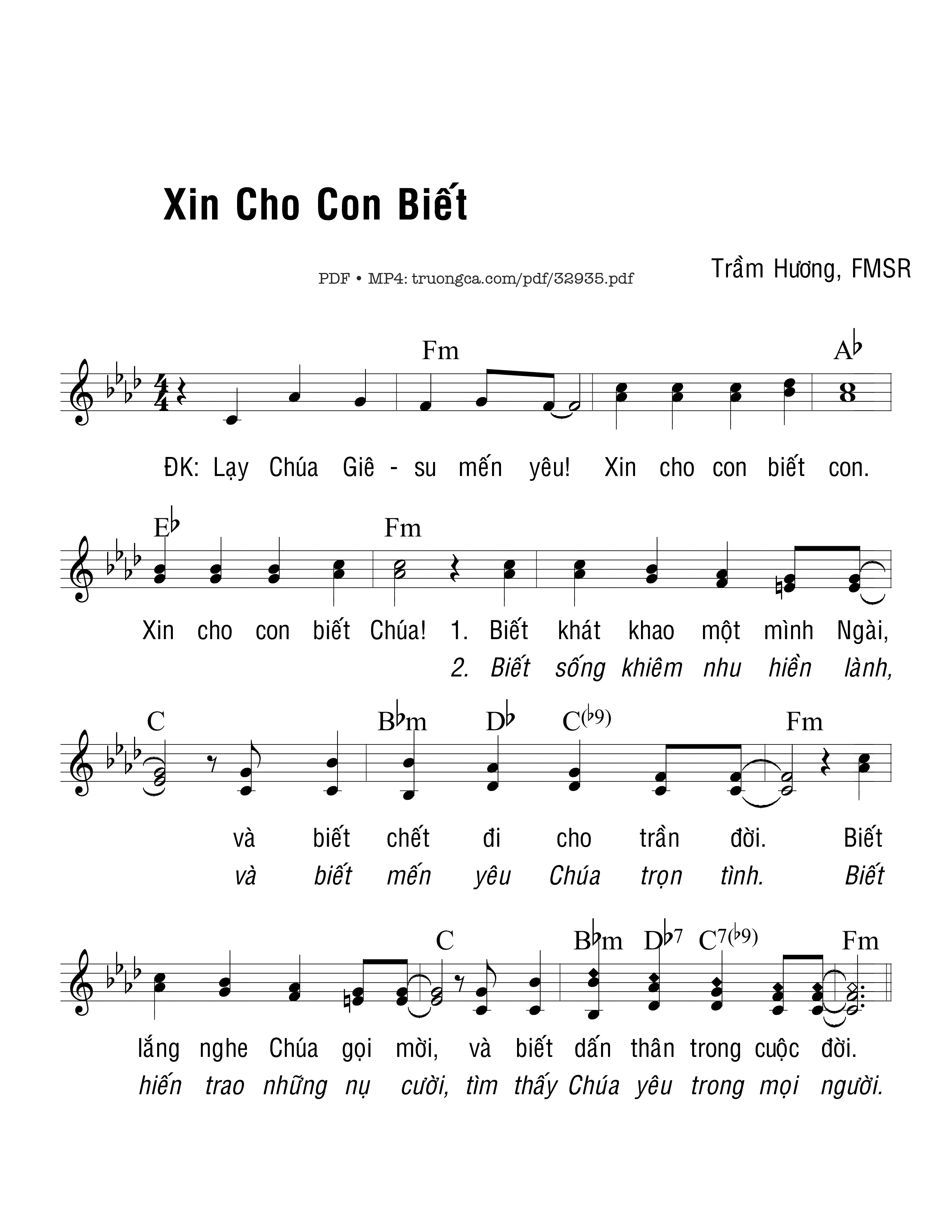 Sheet PDF of Xin Cho Con Biết