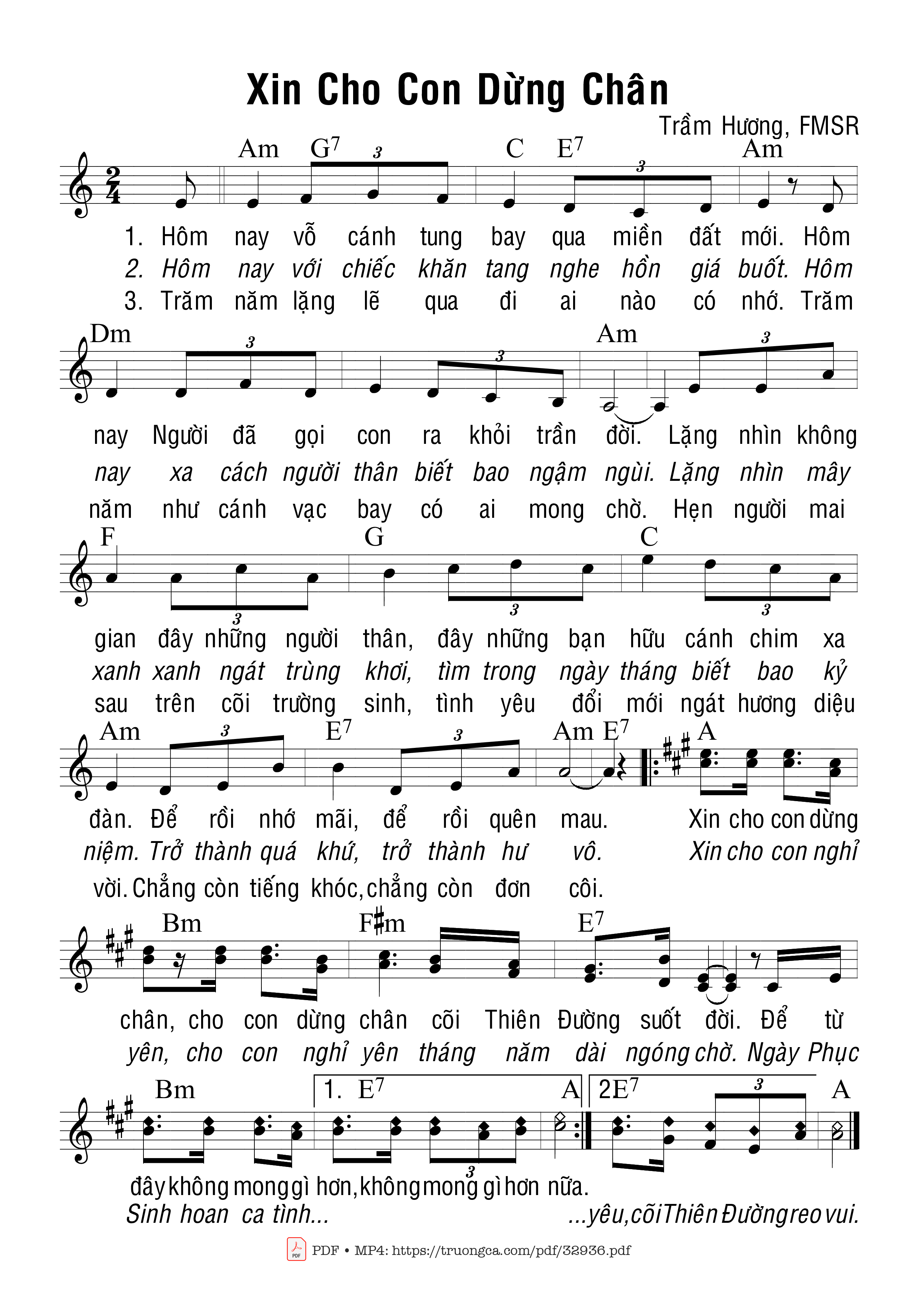 Sheet PDF of Xin Cho Con Dừng Chân