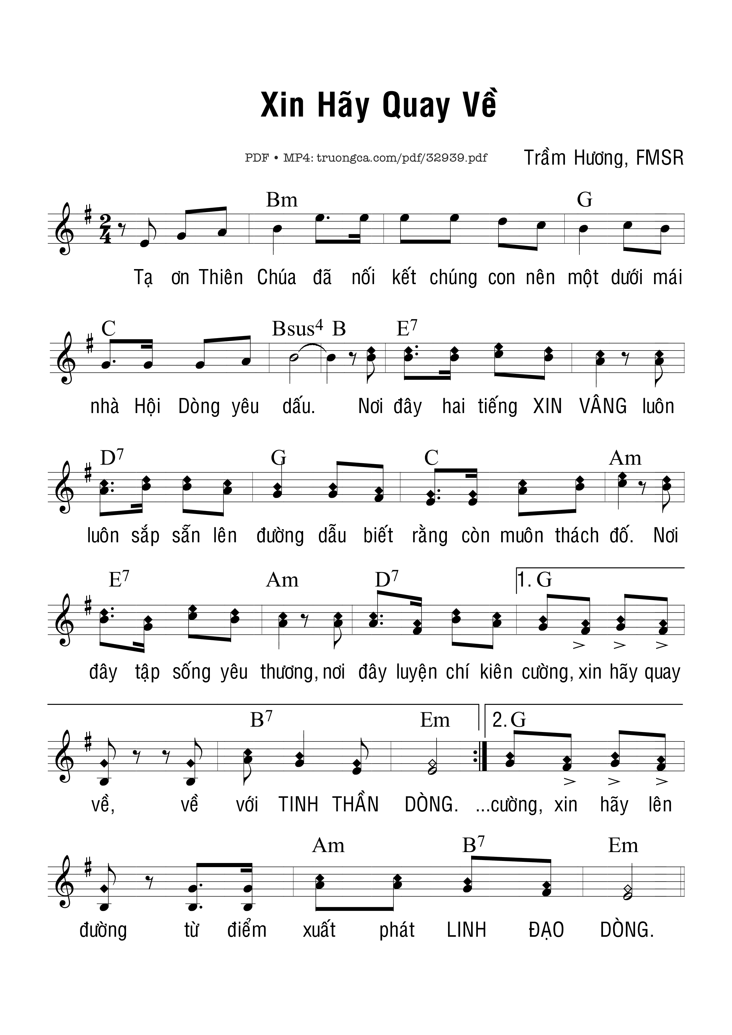 Sheet PDF of Xin Hãy Quay Về