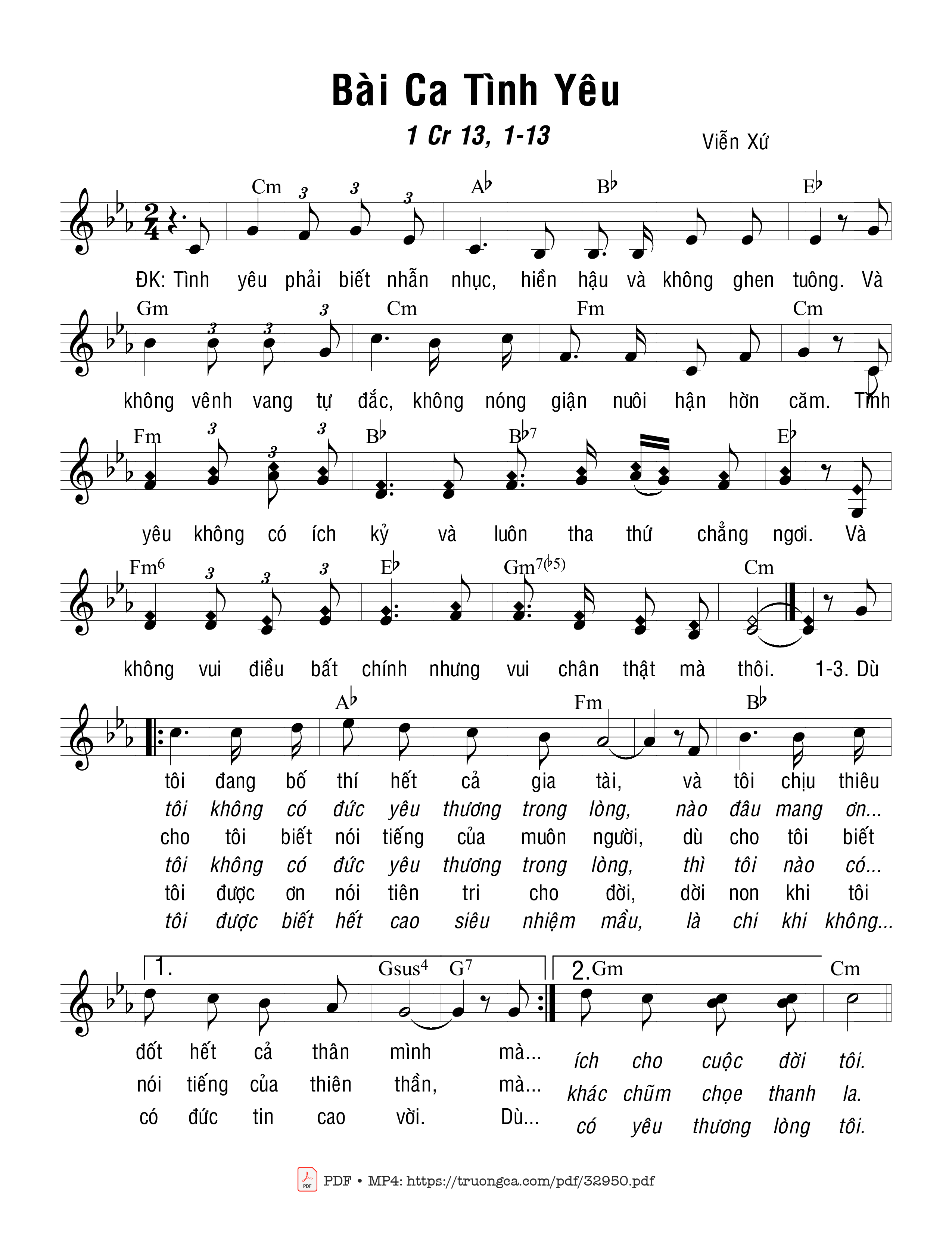 Sheet PDF of Bài Ca Tình Yêu (1 Cr. 13)