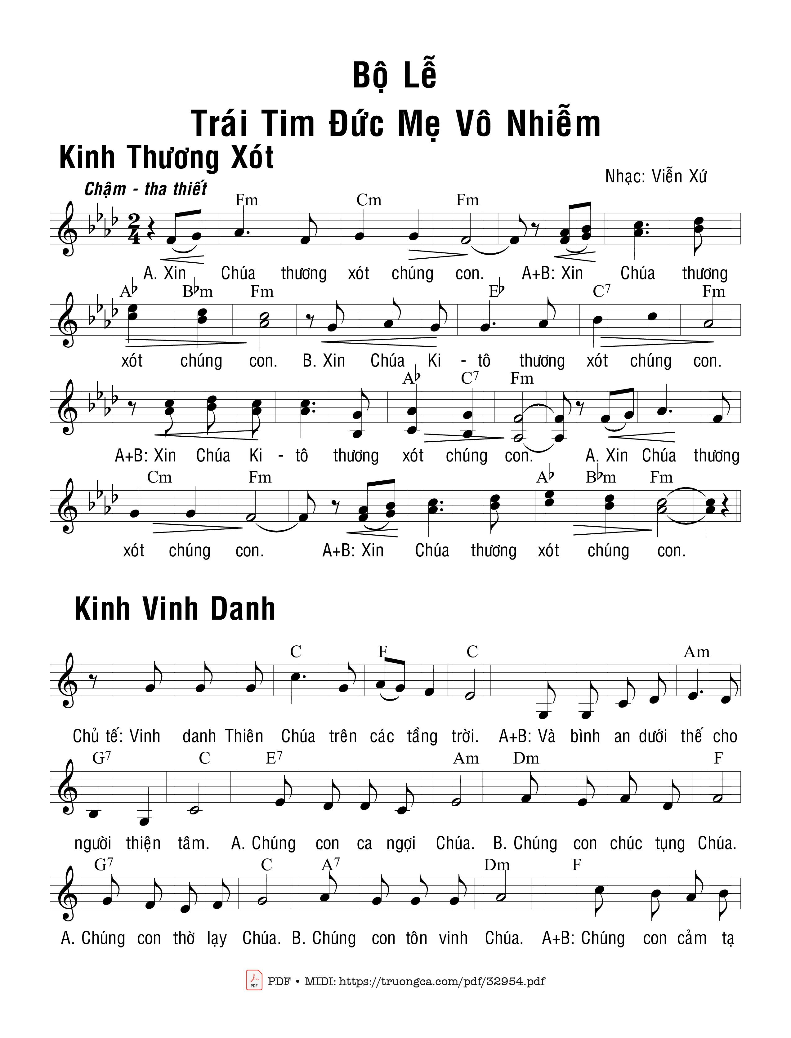 Sheet PDF of Bộ Lễ – Trái Tim Đức Mẹ Vô Nhiễm