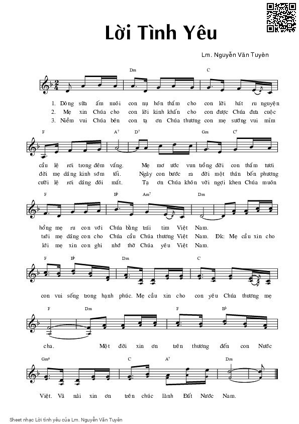 Page 1 of Sheet music PDF Lời tình yêu - Lm. Nguyễn Văn Tuyên