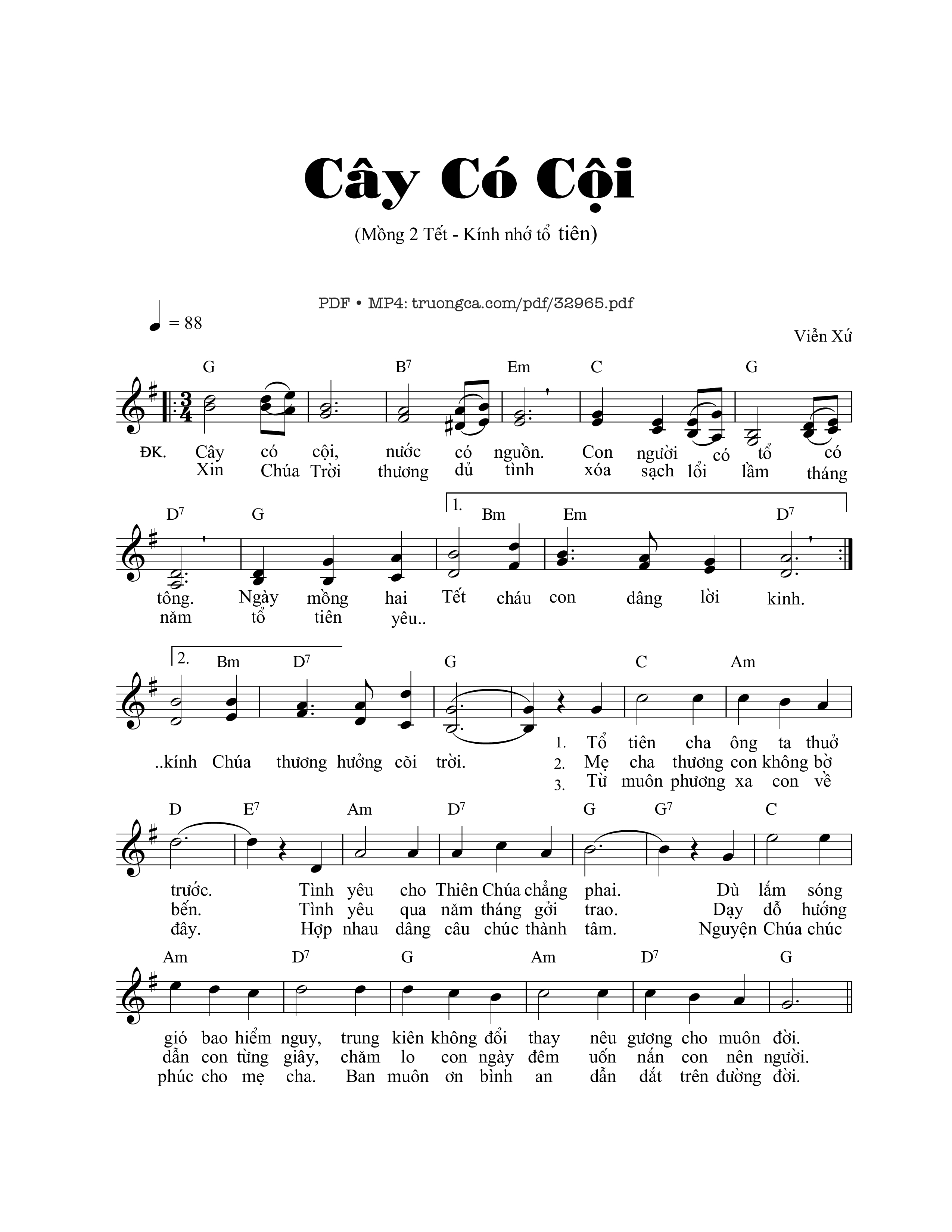 Sheet PDF of Cây Có Cội – Mồng 2 Tết