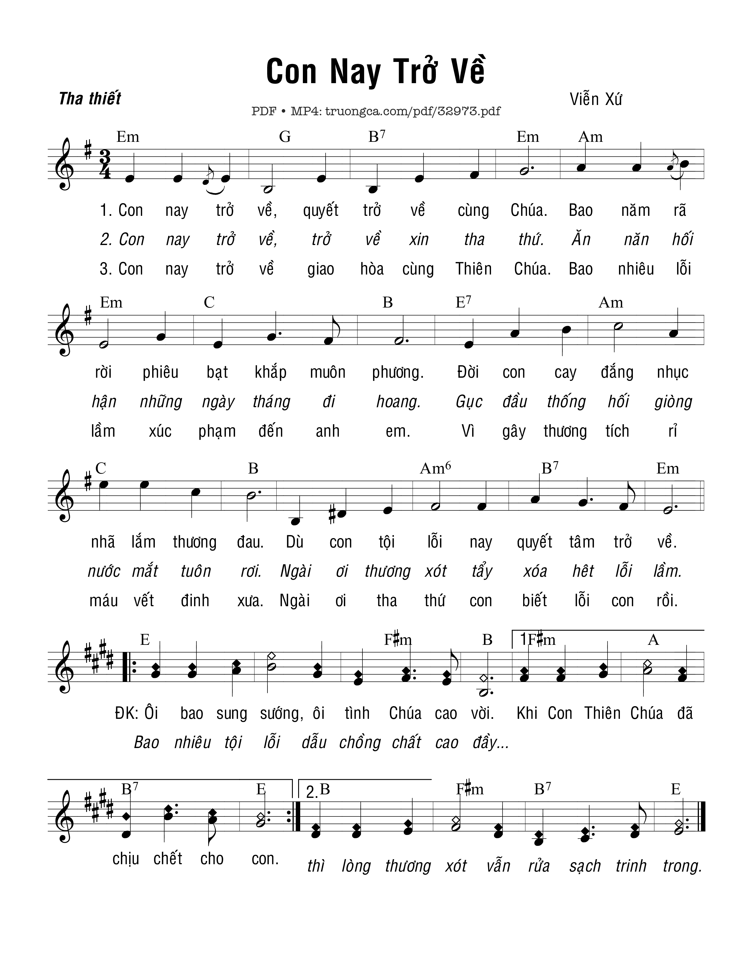 Sheet PDF of Con Nay Trở Về