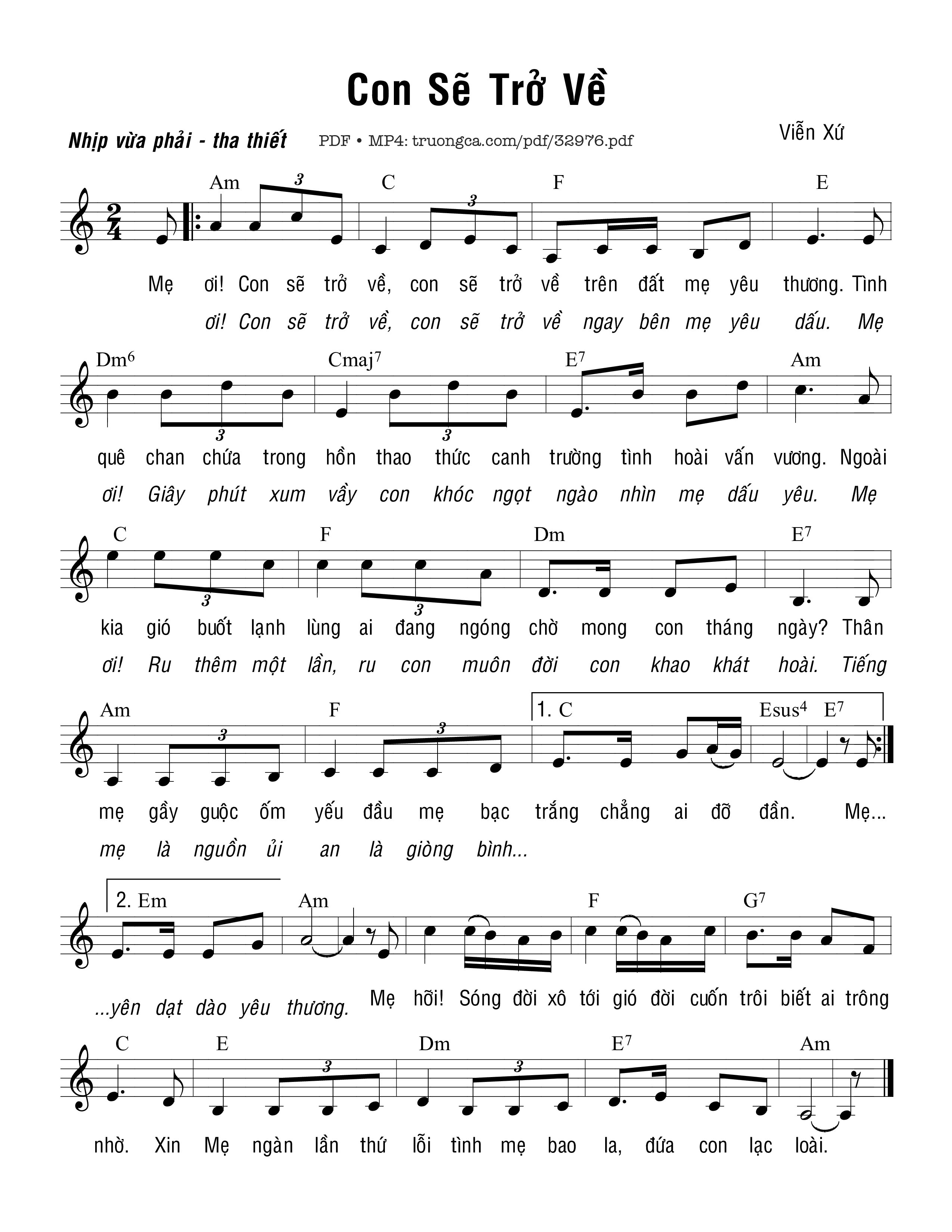 Sheet PDF of Con Sẽ Trở Về